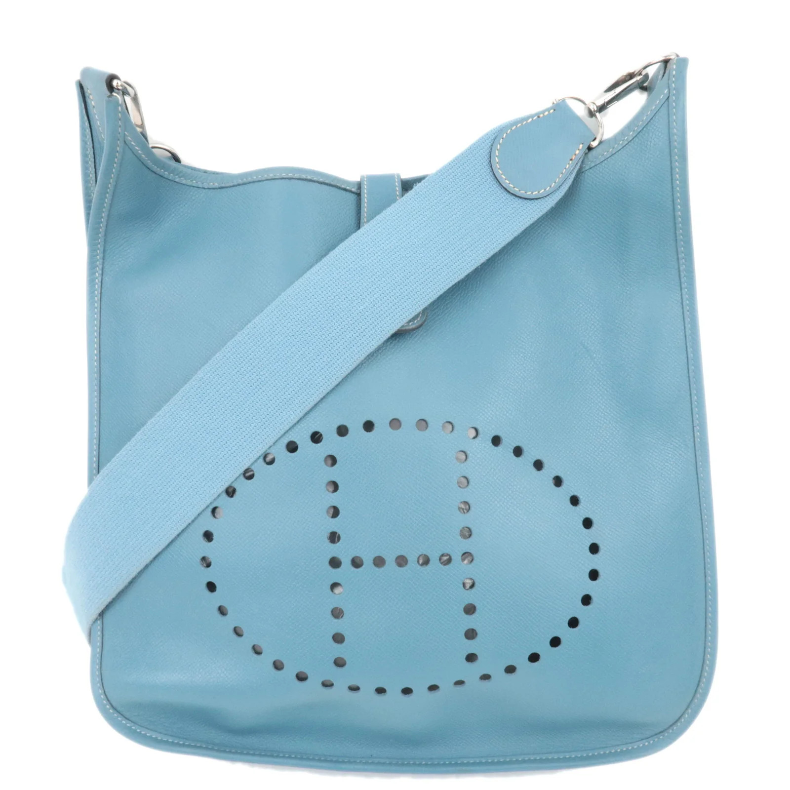 HERMES Evelyne 2 GM Shoulder Bag Veau Epsom □J Stamp (2006) Blue Gene Authentic