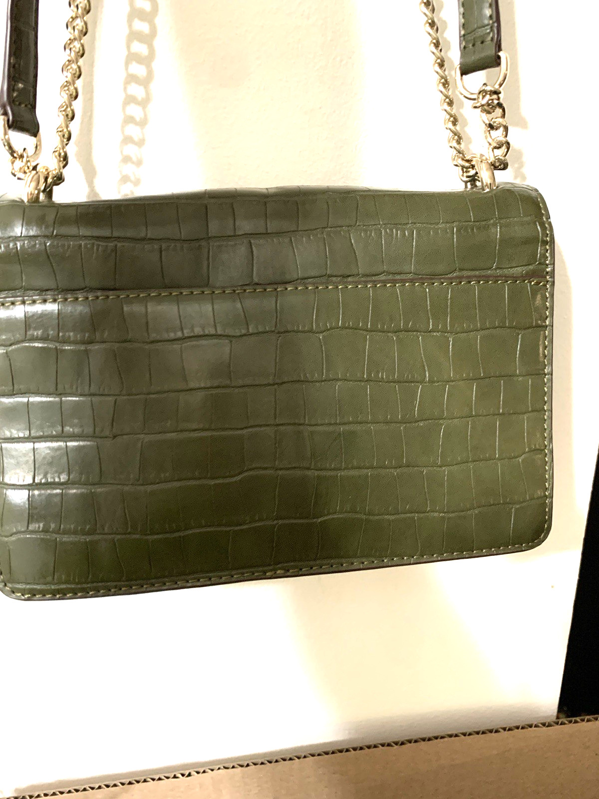 DKNY, Green Color Shoulder Bag With A Green And Gold Strap And Snap Closure.