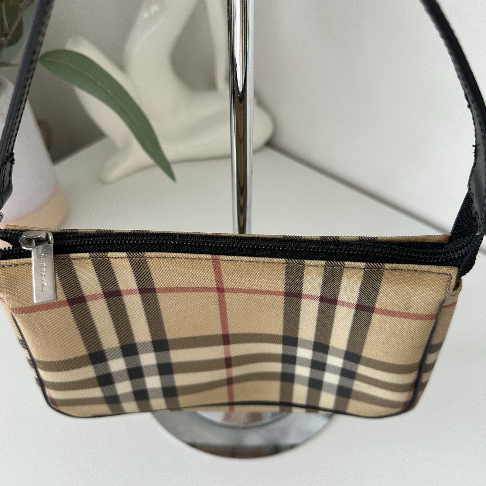 VINTAGE Burberry Bag Beige Nova Check Handbag Y2k 90s Pouchette Pochette RARE