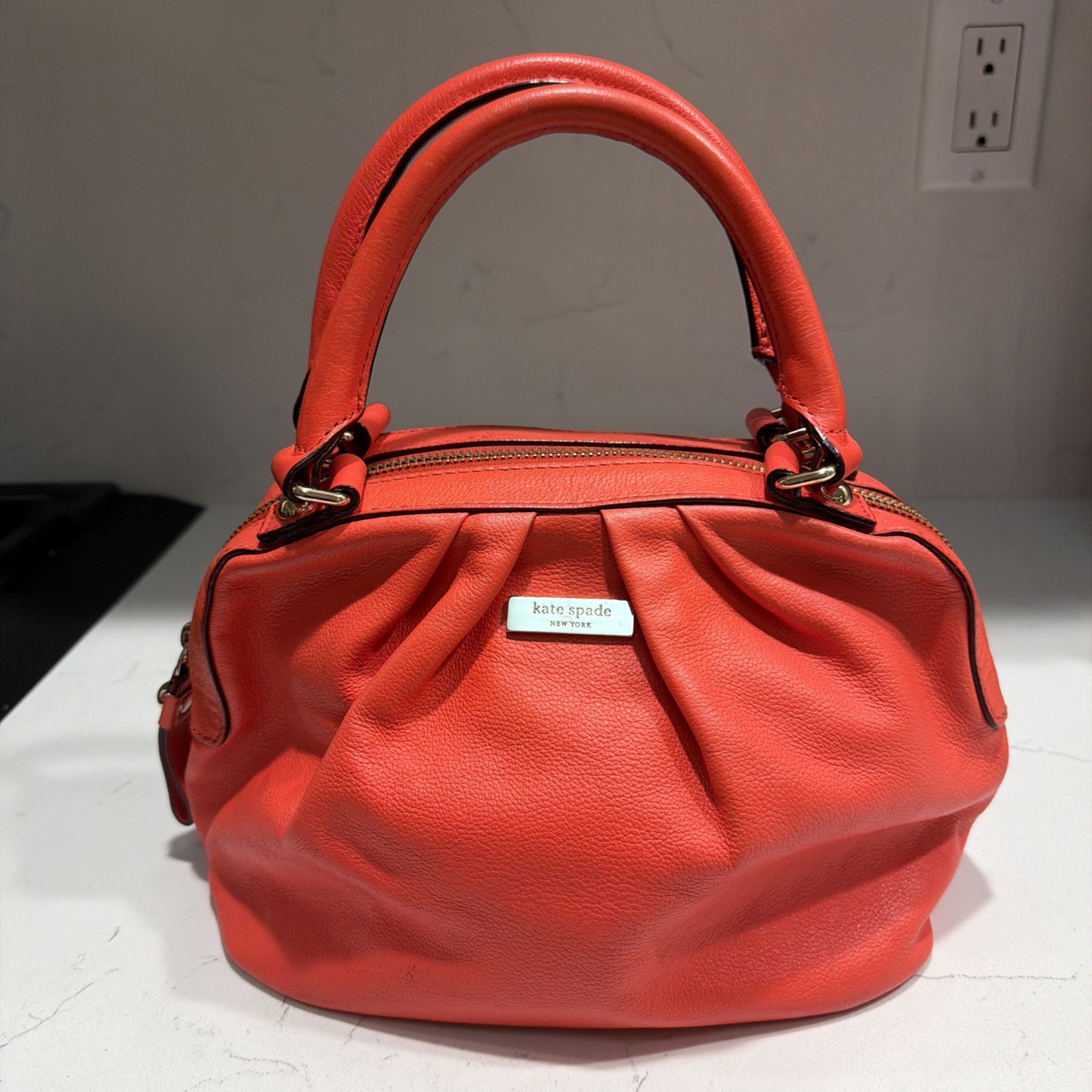 Kate Spade Five Points Kinsey satchel Flame Orange Straps Cut Off