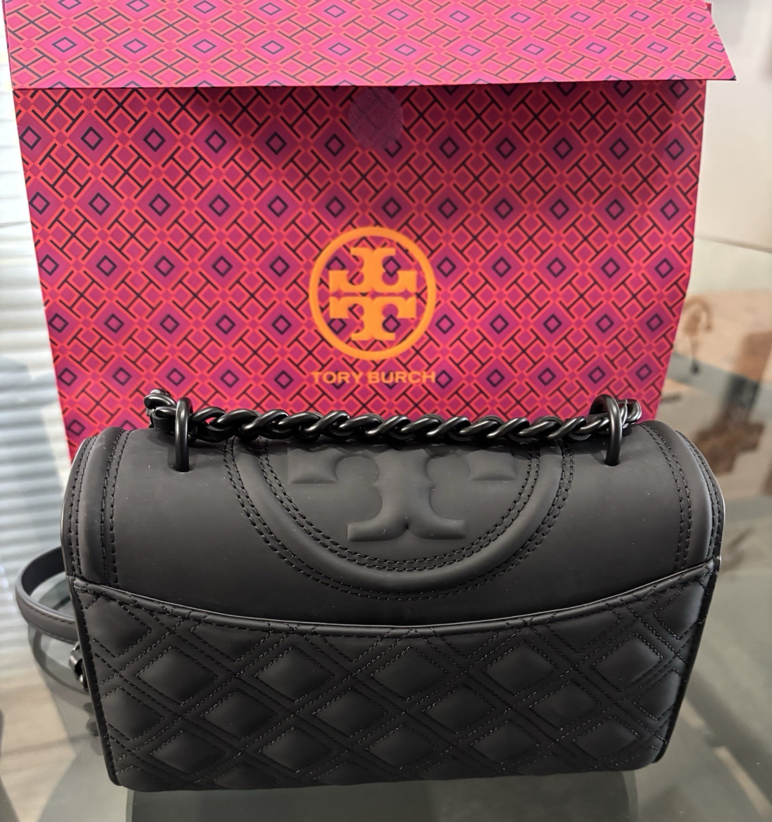 Tory Burch Matte Black Small Fleming Convertible Shoulder Bag NWT