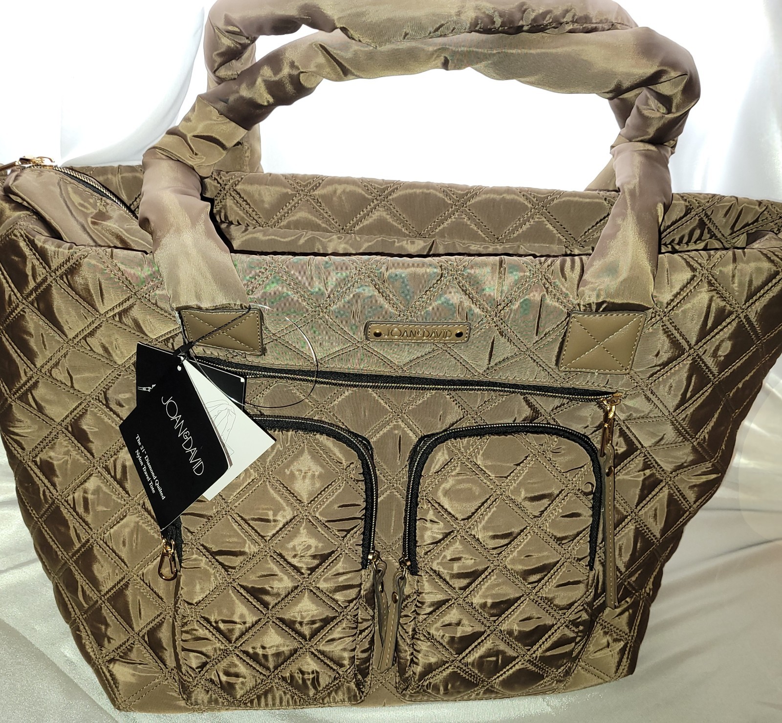 Joan&David Taupe Quilted Top Zip +2 Front Zip Arounds Carry-on/Tote Gold-tone HW