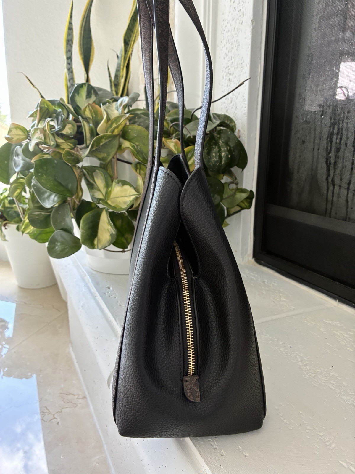 Michael Kors Black With Brown Handle Trim Medium Shoulder Bag