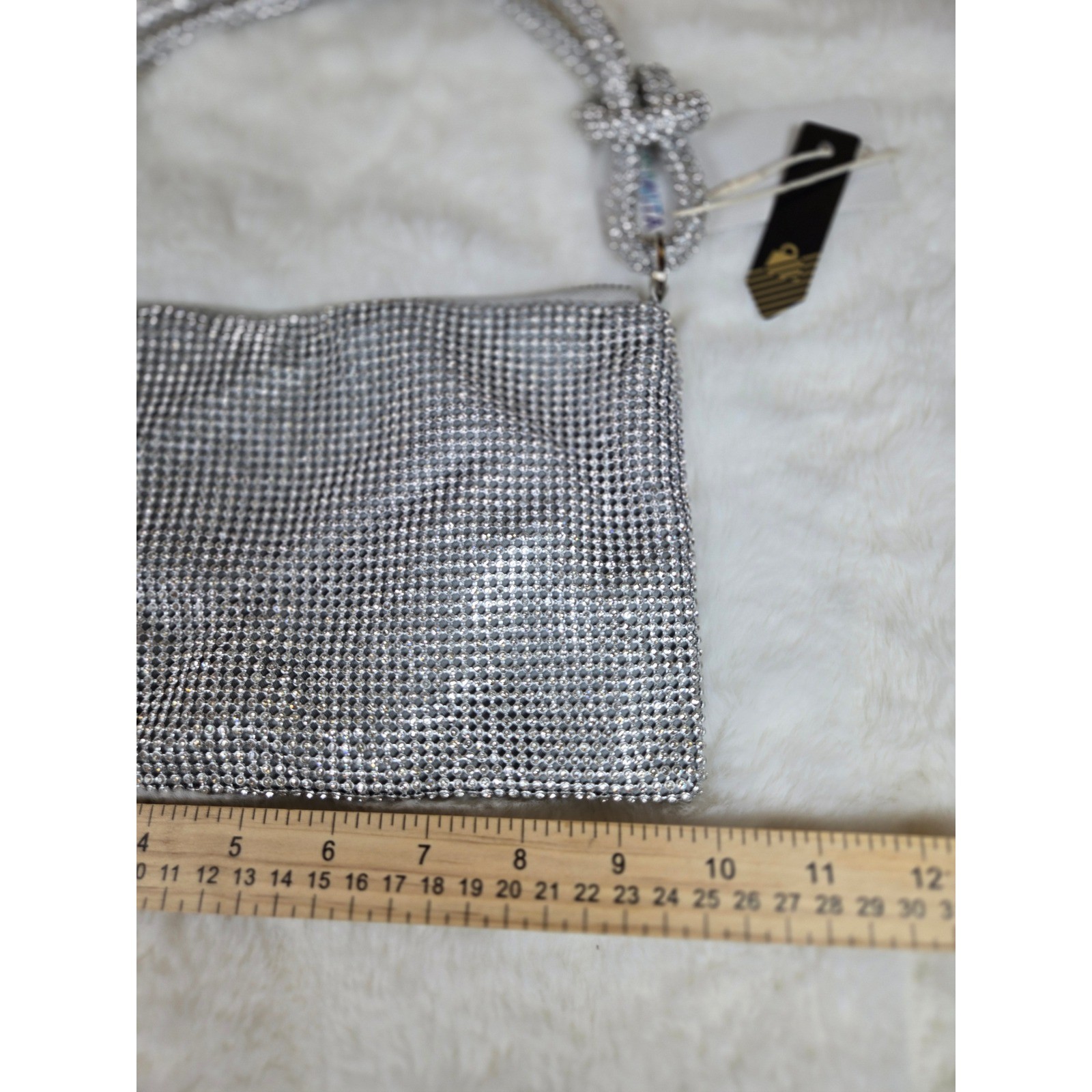 Yuwita Silver Rhinestone Mesh Evening Bag Knotted Handle Crystal Clutch New Glam
