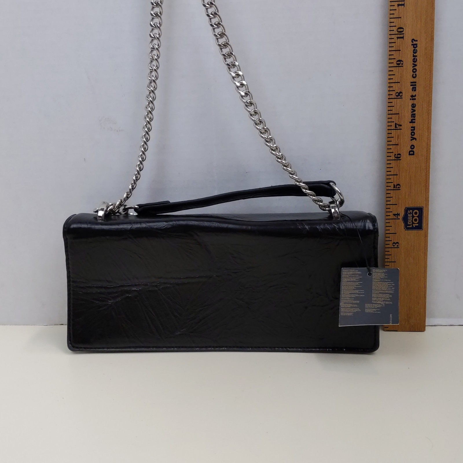 Forever 21 Black Shoulder Bag Chain Strap Silver Bead Accent Clutch Purse