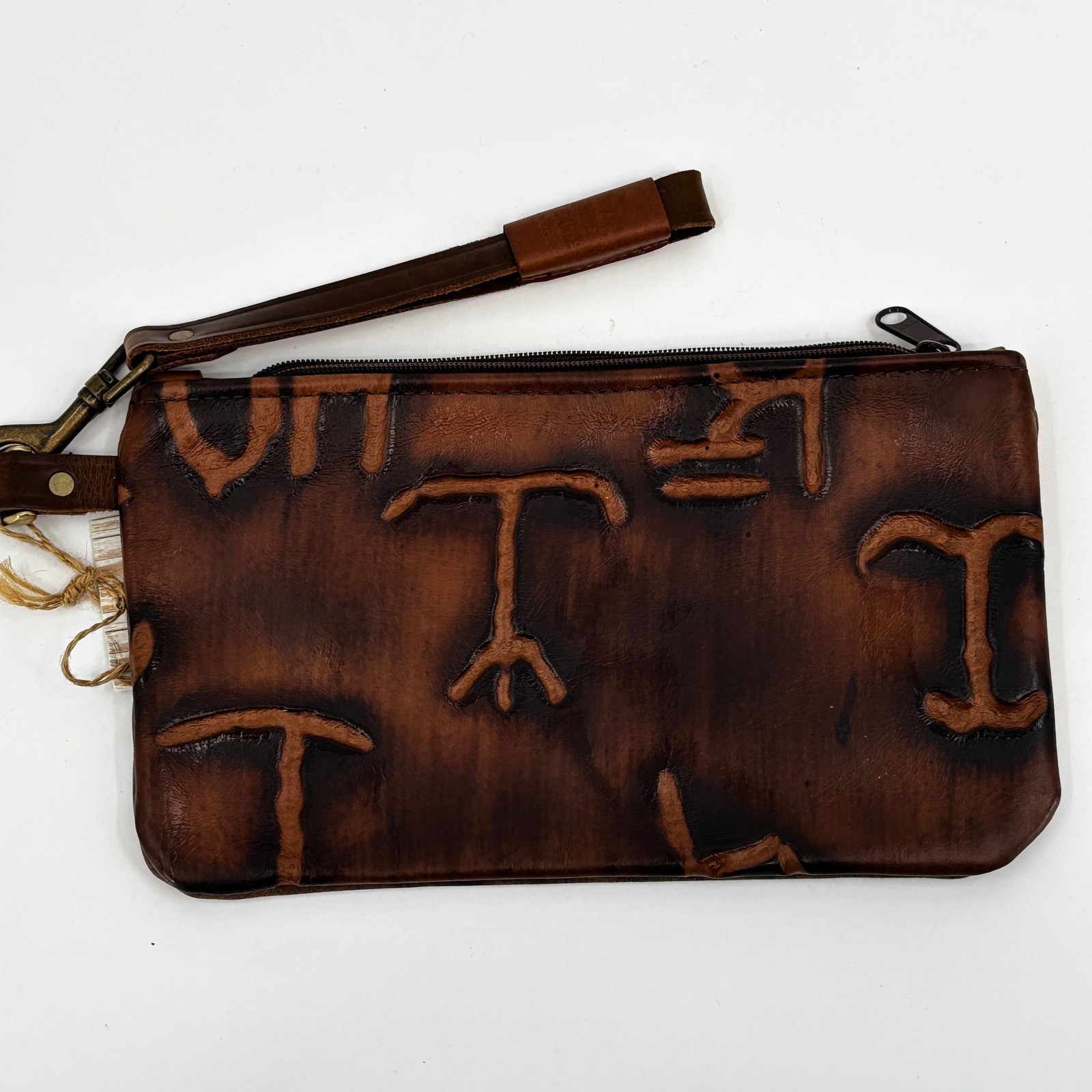 Hide Junkie Wristlet Women Large Brown Leather Embossed Brands Made in USA