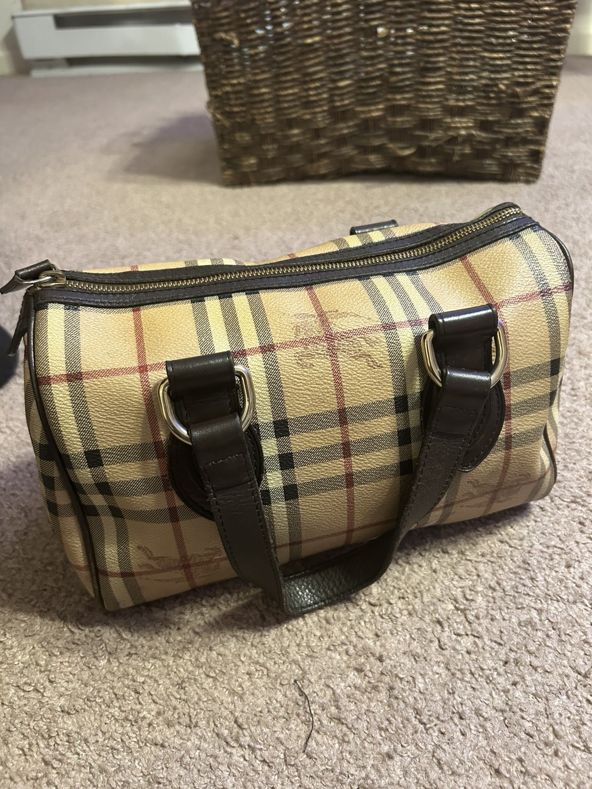 Authentic Burberry HaymarketCheck Bowling Boston Bag • Made in Italy • Vintage