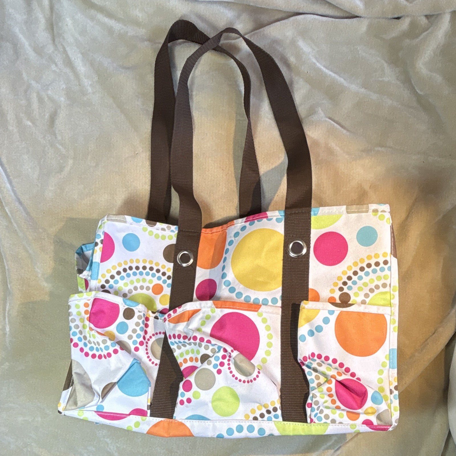 Thirty-One Multicolor Polka Dot Medium Tote Bag Lined Inner/Outer Pockets