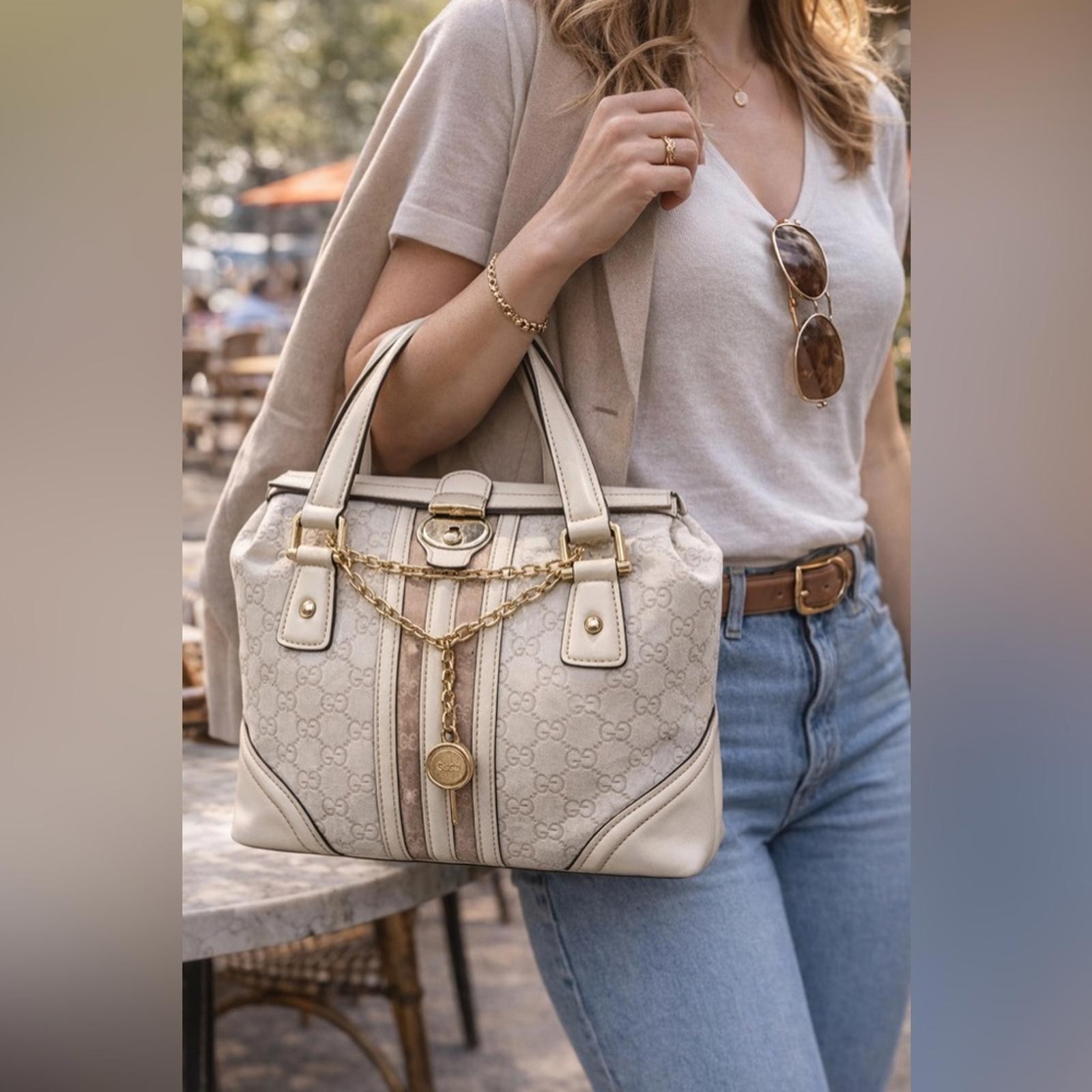 Gucci Leather Treasure Bag White and Beige w/ Key, charm, dusty & COA