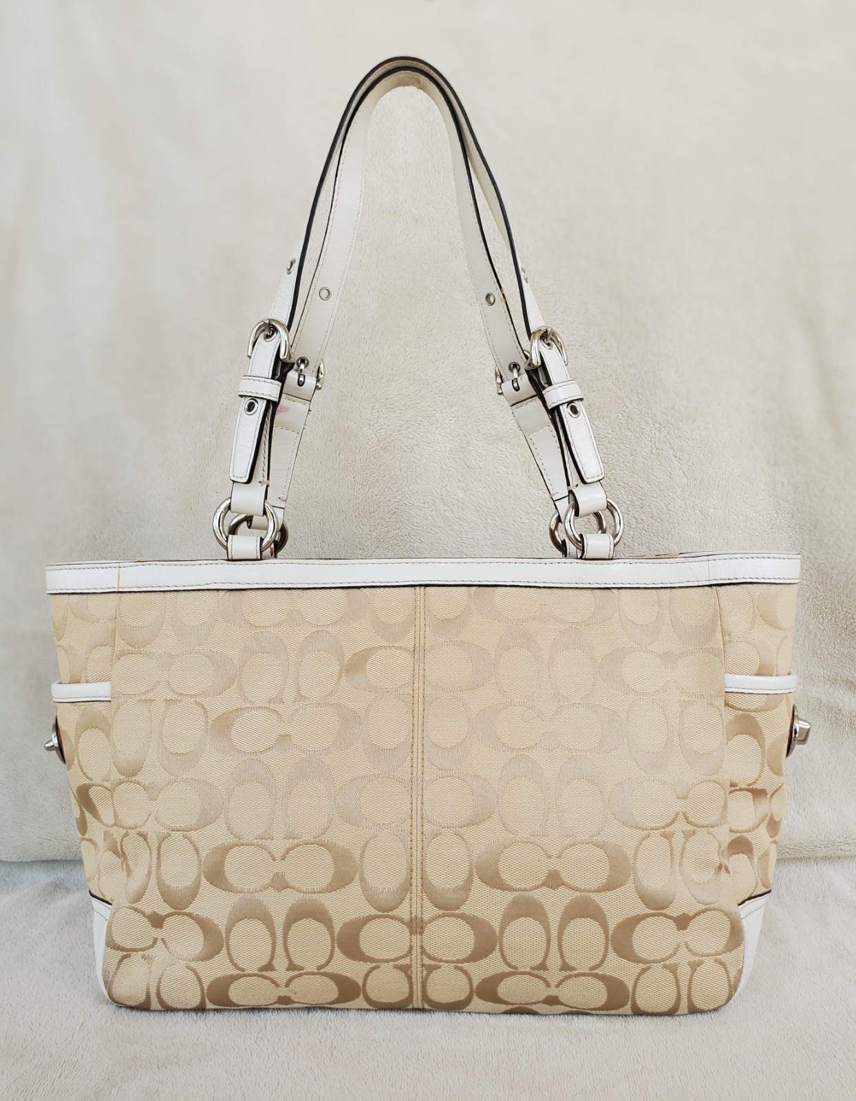 Coach Signature Canvas Leather Pleated East West Gallery Tote Shoulder Bag Y2K