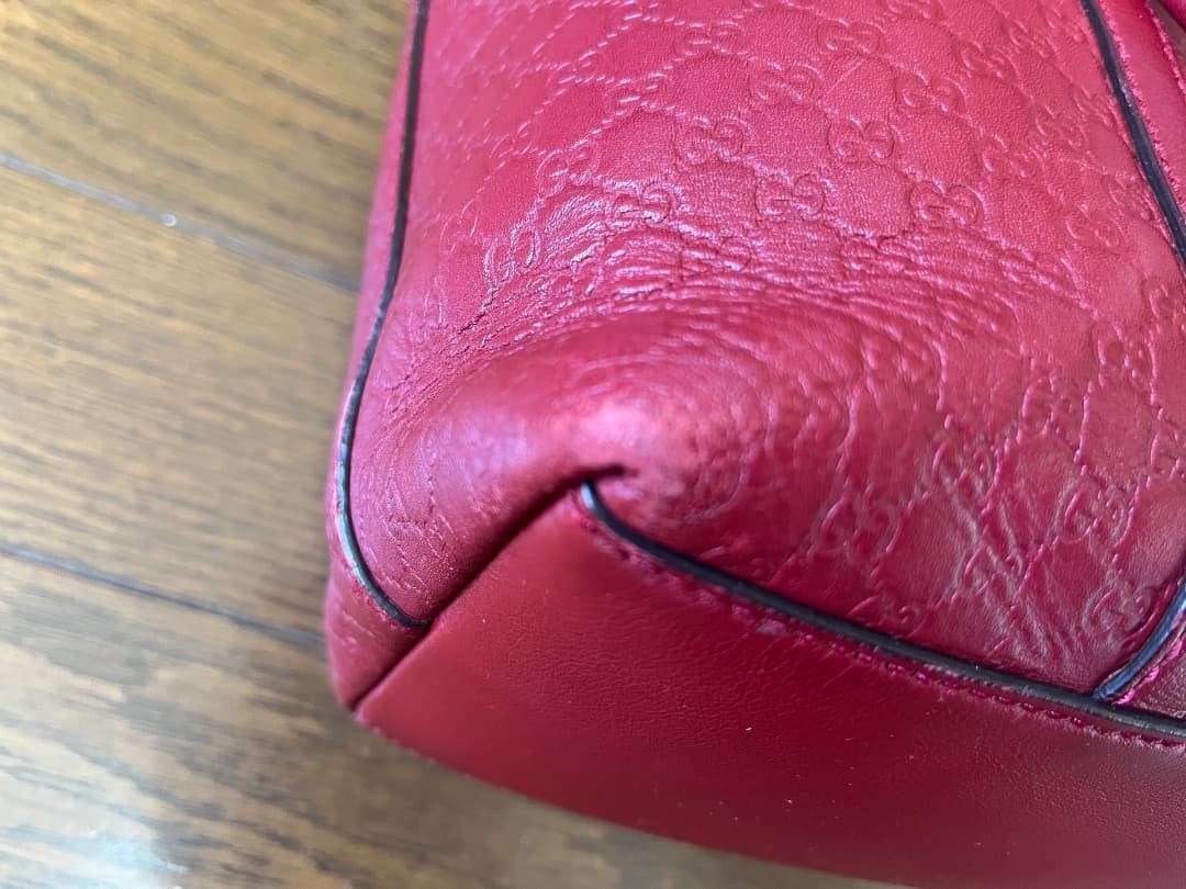 GUCCI Shima Leather Handbag Shoulder Bag Red Women Auth 9.44 x 11.81 x 4.72inch