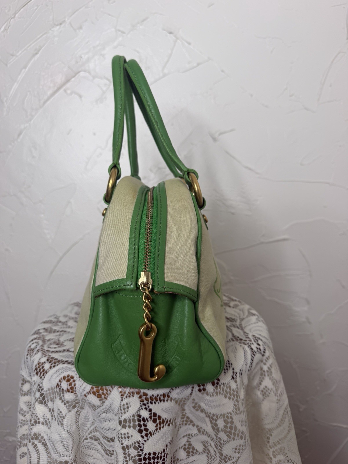Vintage Juicy Couture Lady Juicy Lime Green & Pink Bowler Bag
