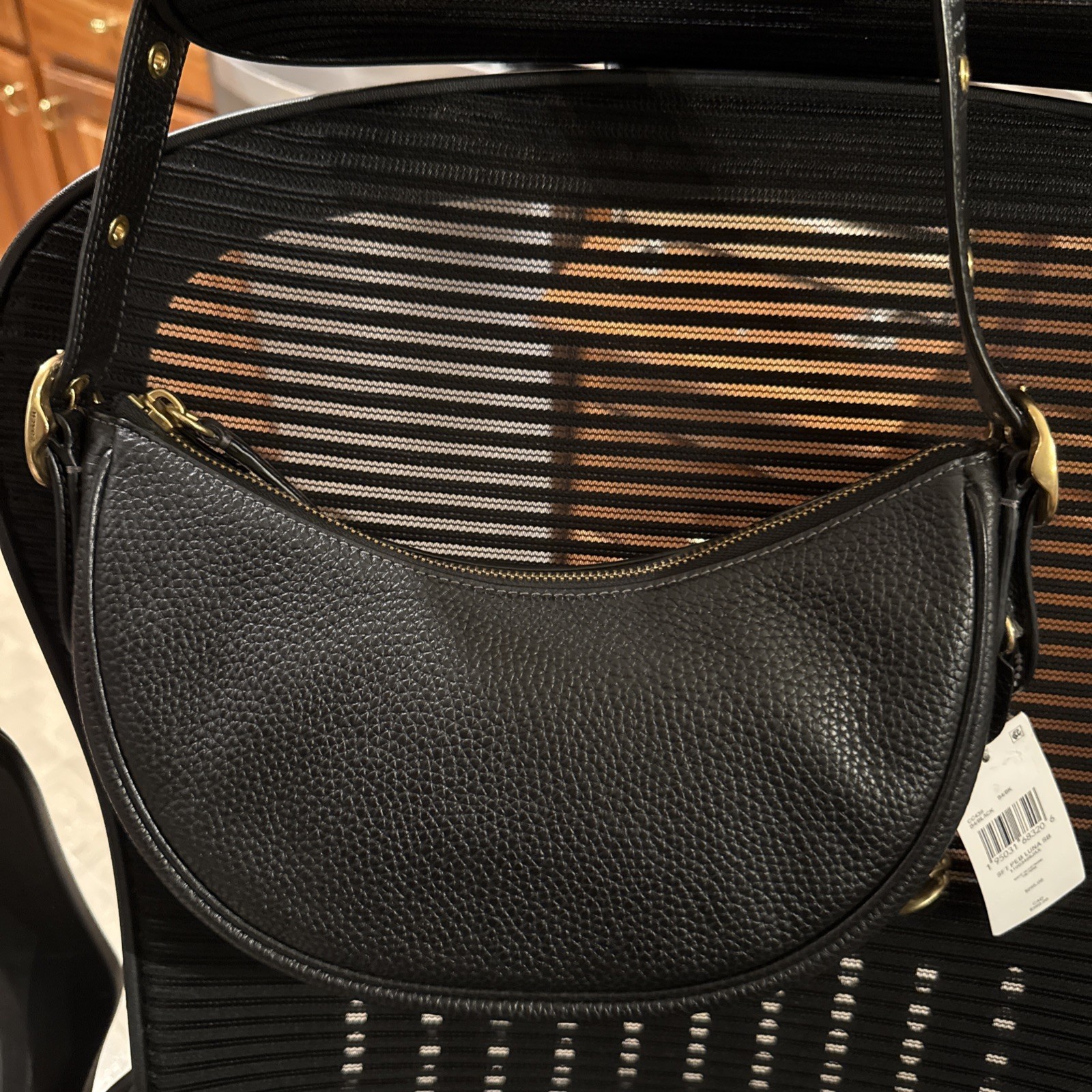 COACH Luna Handbag Moon Bag One Shoulder Soft Pebble Leather Black CC439