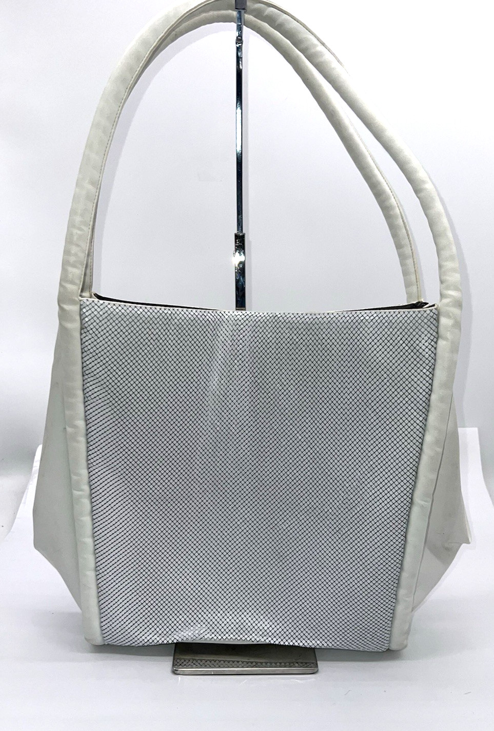 Vintage Whiting & Davis White Mesh Leather Double Handle Handbag