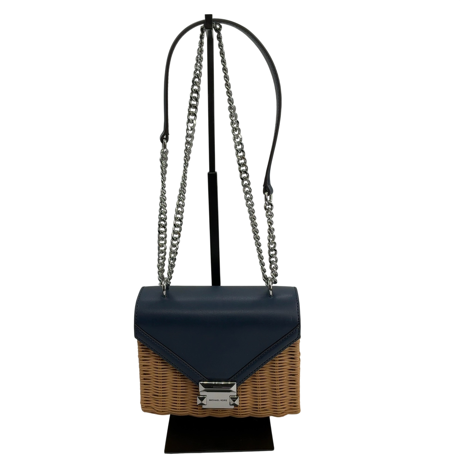 Michael Kors Women Whitney Wicker Shoulder Bag Navy OS