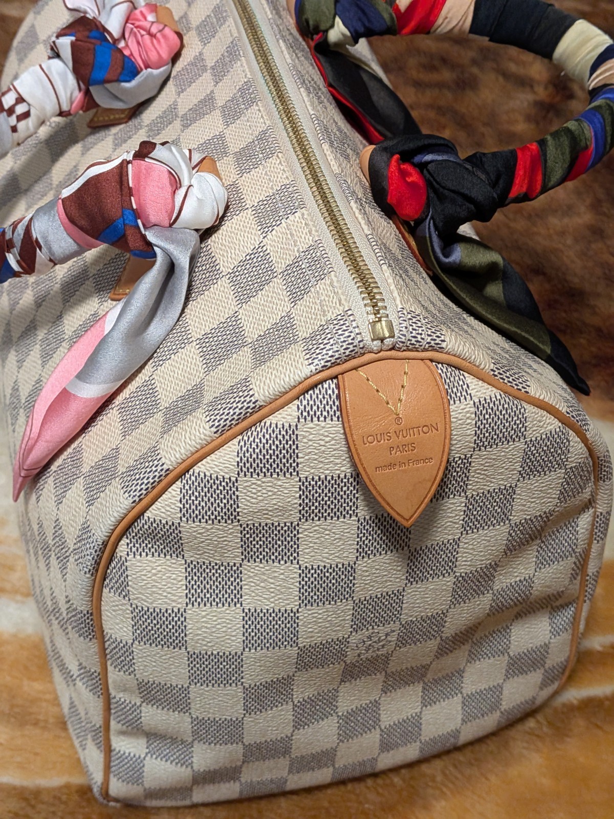 Loui Vuitton Speedy 30 Damier Azur,Top Handle Satchel Zip w/ Dust Bag,