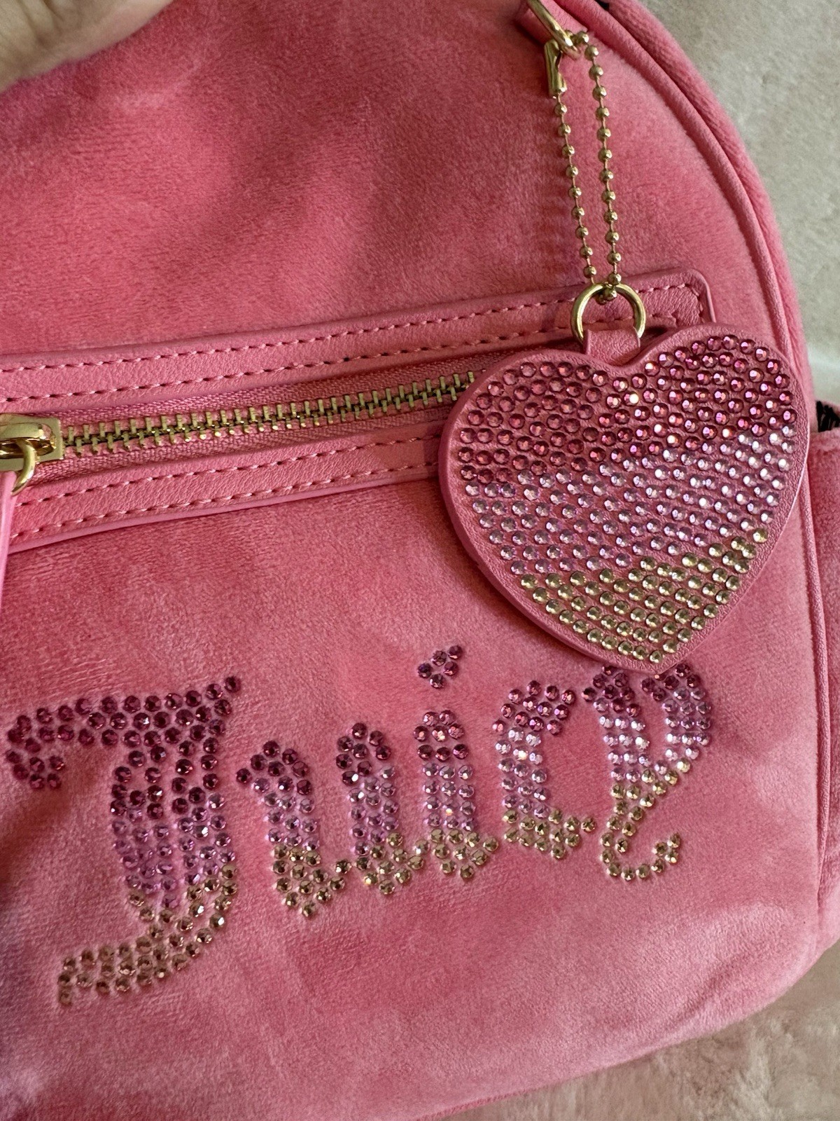 NWOT viral Juicy Couture Velvet Pink Lemonade Rainbow Juicy Mini backpack Bling