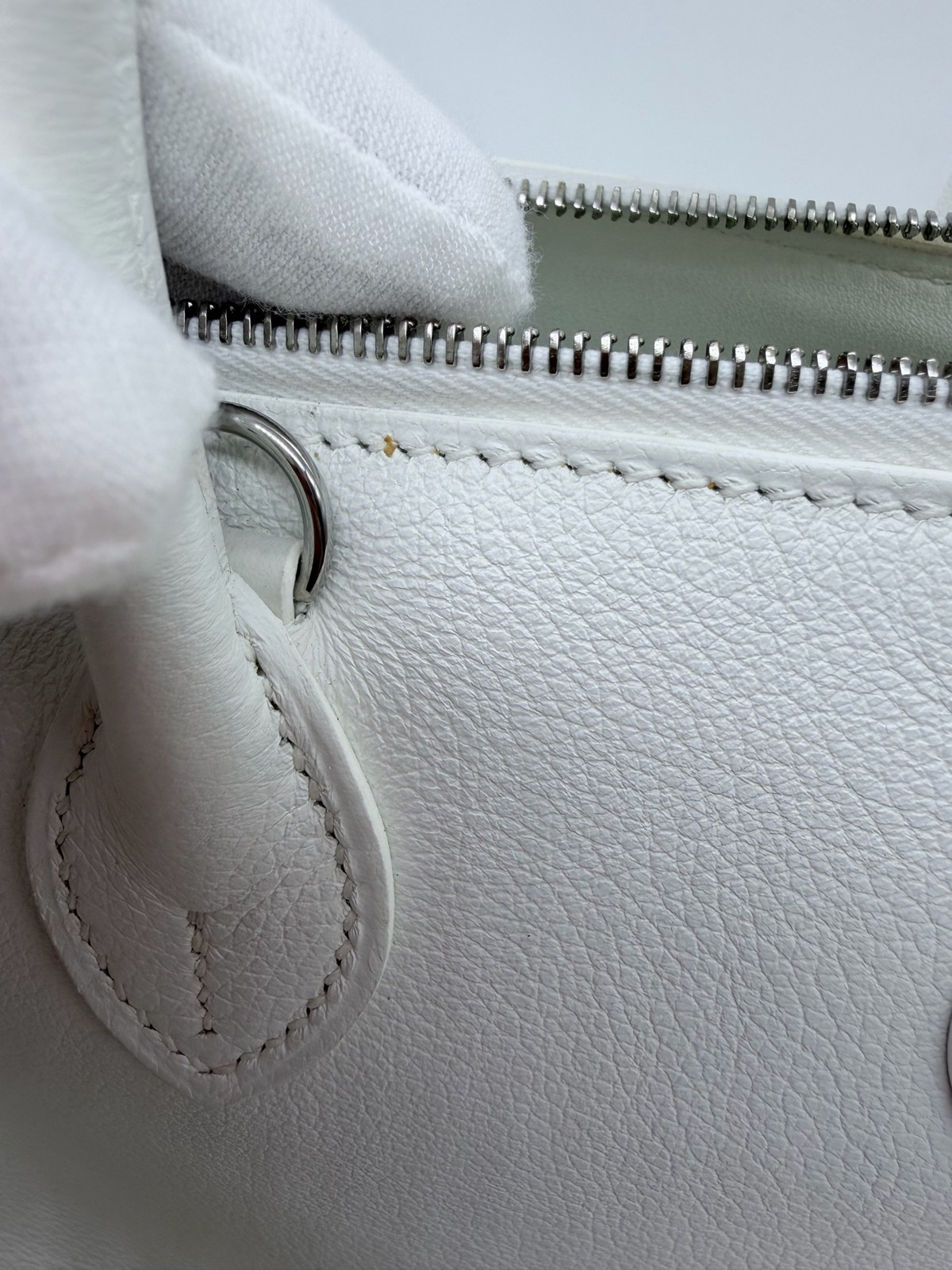 AUTH Hermes Mini Bolide White Leather Palladium Hardware Top Handle Bag