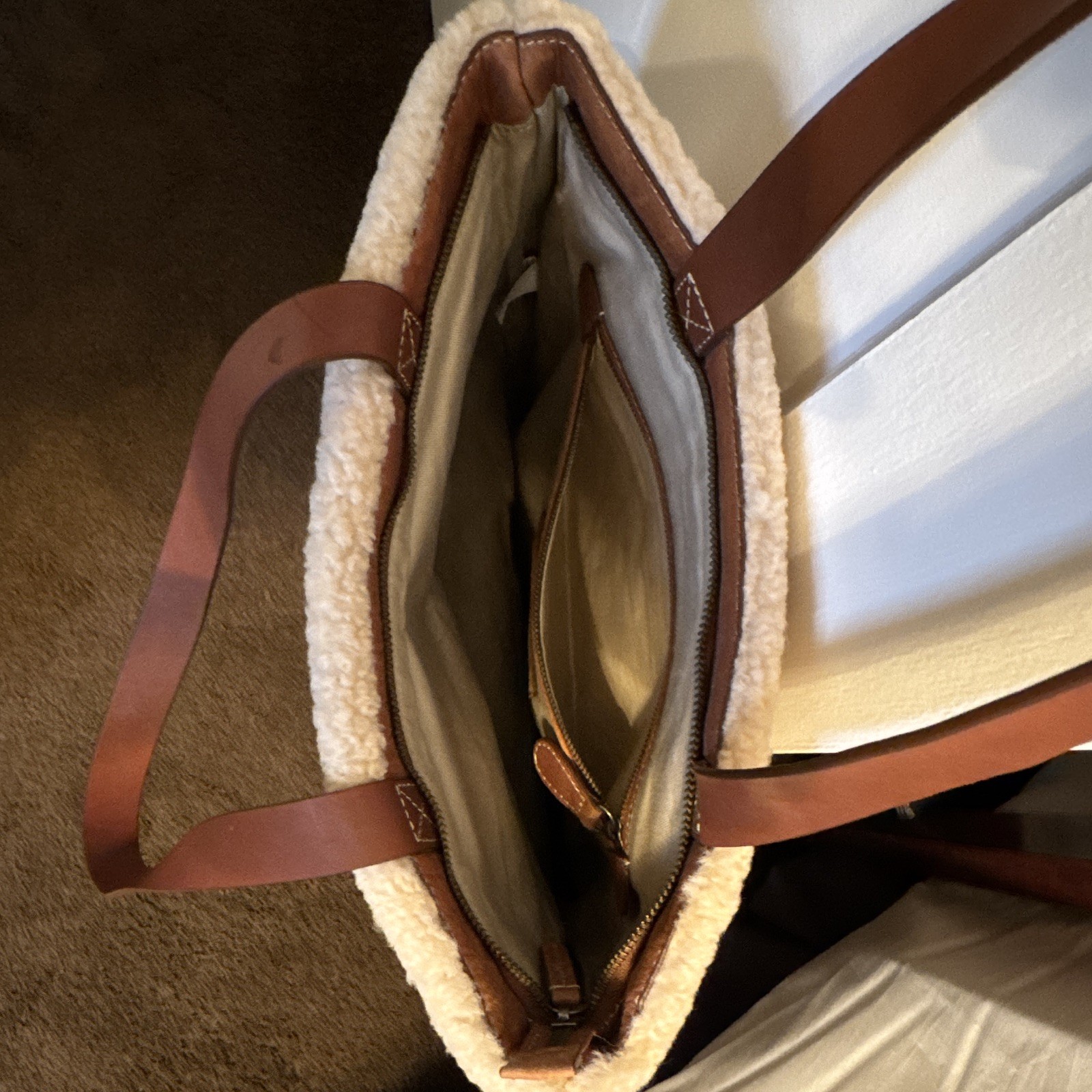 UGG Plaid Tote Shoulder Bag Zip Closure Brown/Beige Inner Pocket Beige Lined NWT