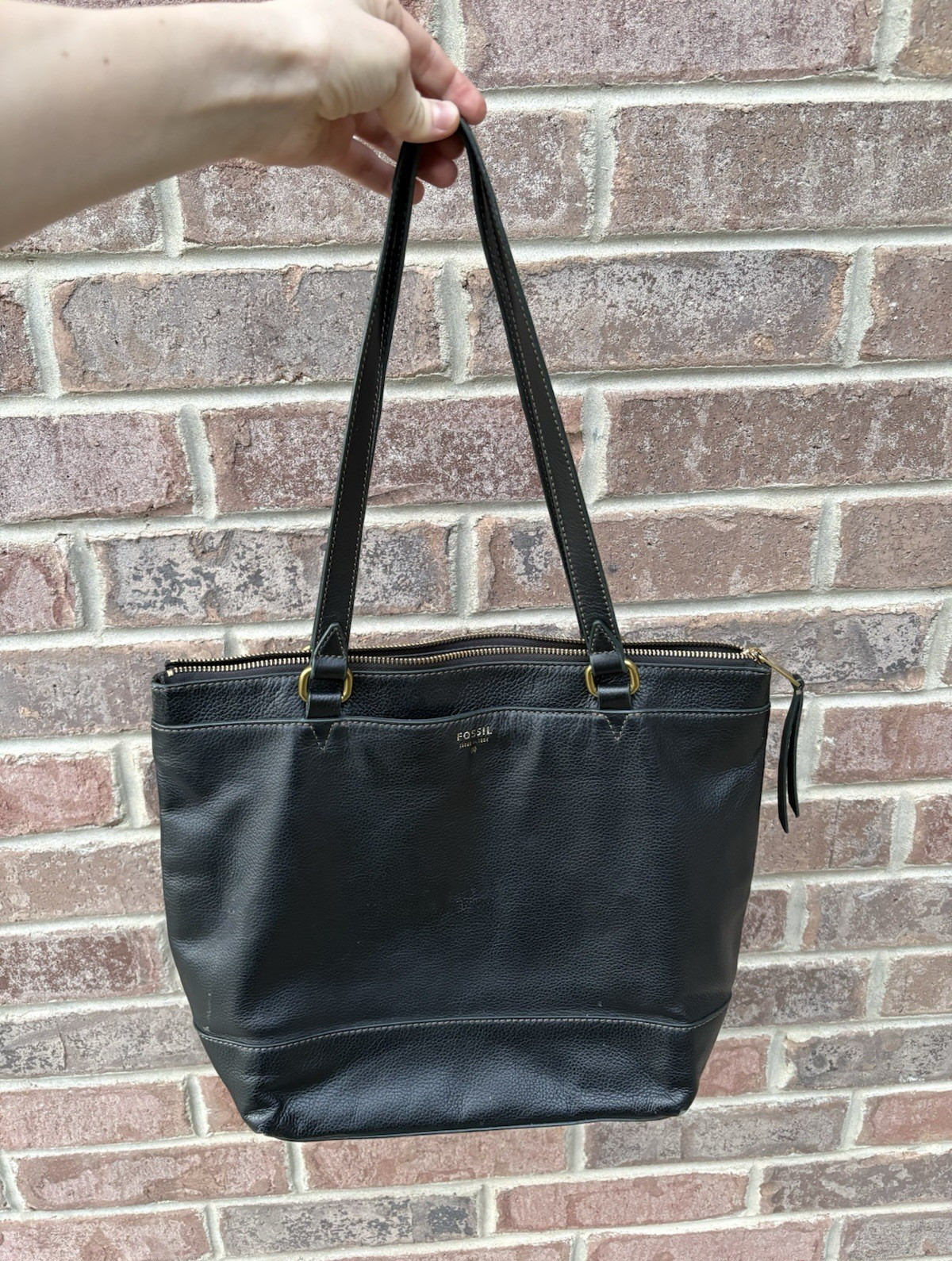 Fossil Black Pebbled Shoulder Bag, Size Medium