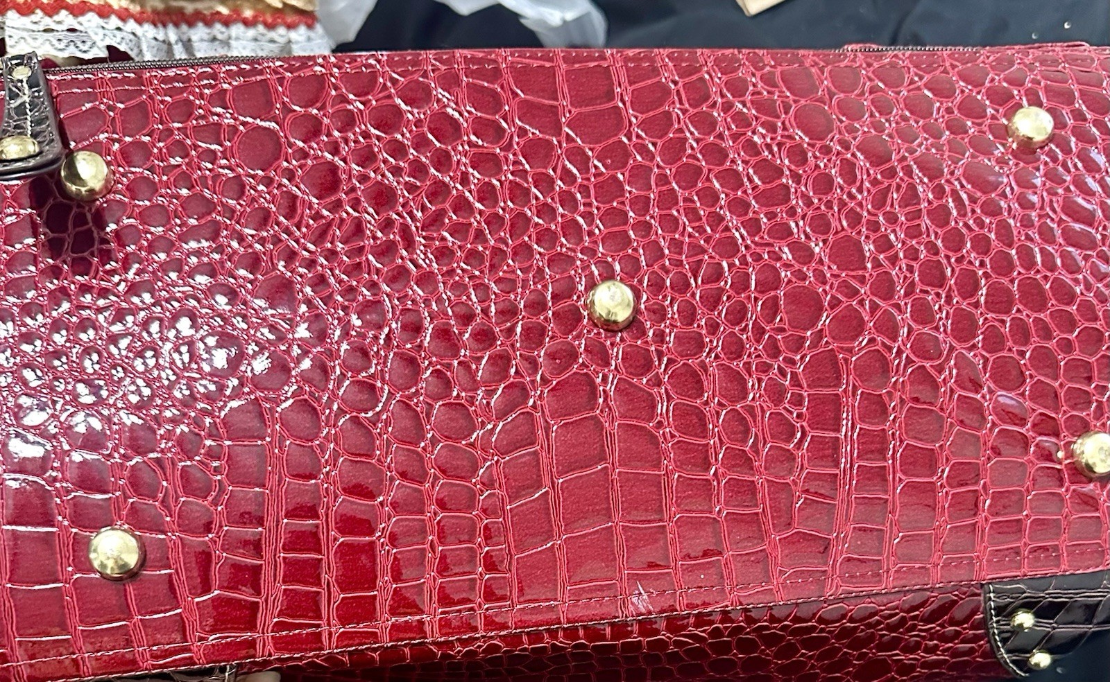 Samantha Brown Croco-Embossed Dowel Travel Bag Tote Work Weekender Red Brown