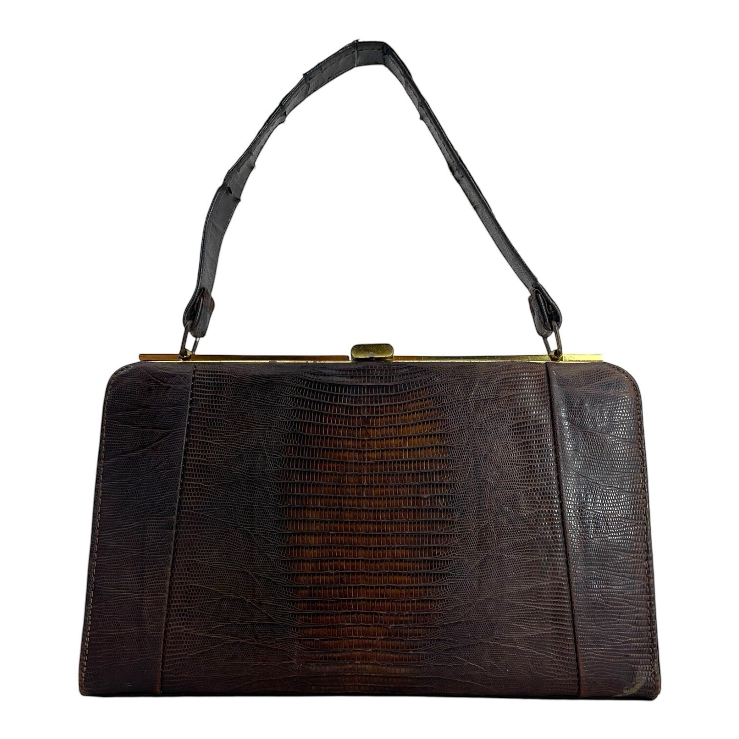 Vintage 50s 60s Genuine Reptile Exotic Leather Frame Satchel Bag Handbag Lizard