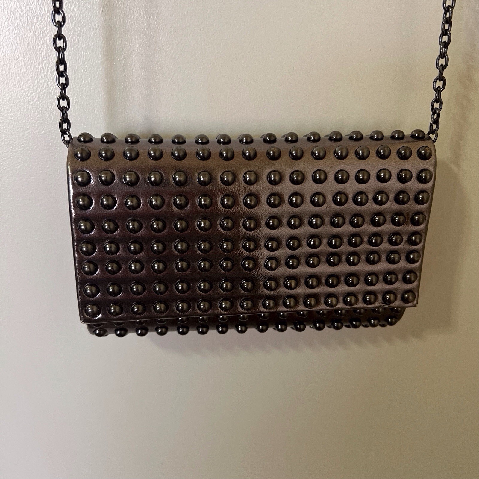 RSVP Paris Studded Chain Clutch Crossbody Bag Gunmetal Metallic Pocket Y2K Prom