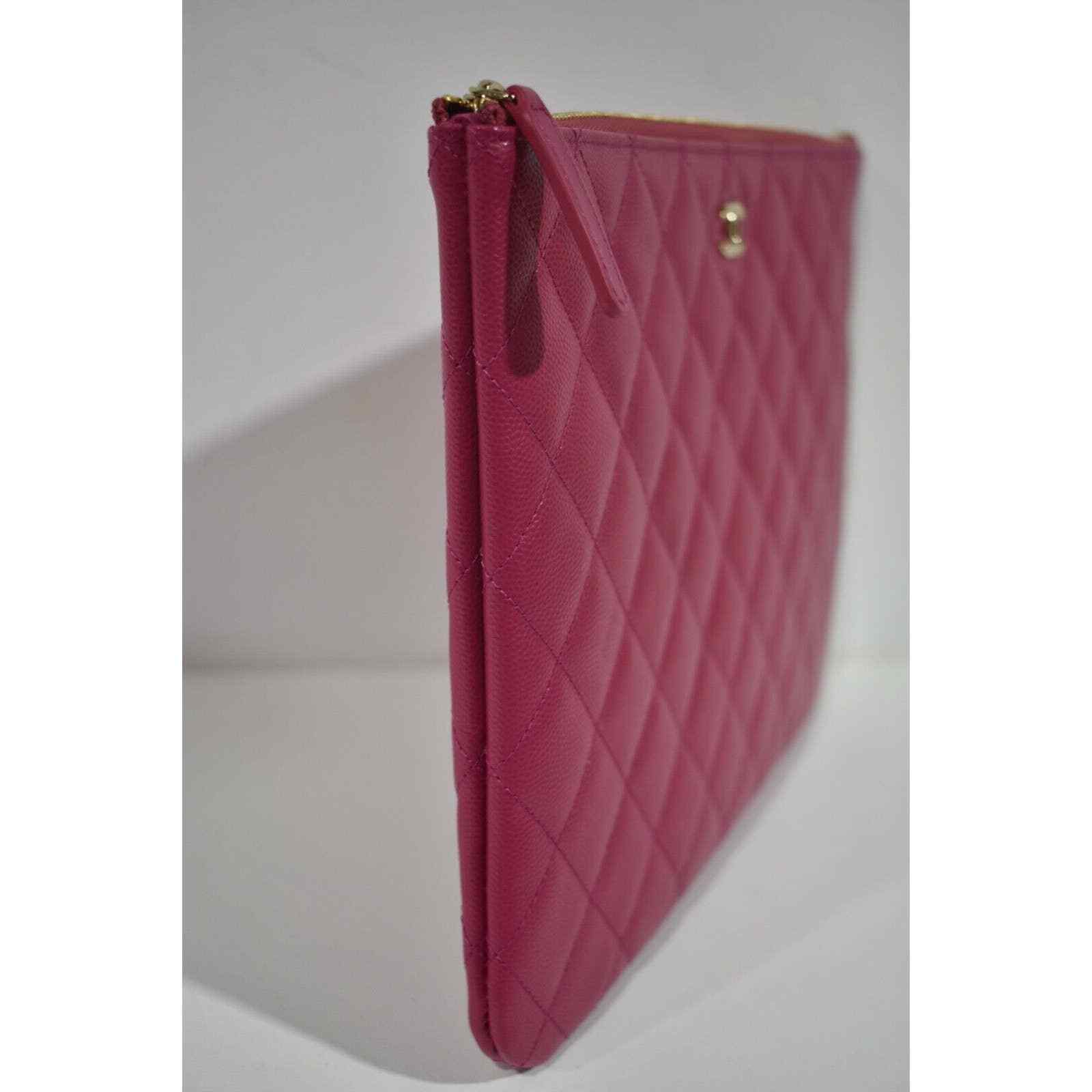 Chanel 22A Fuchsia Pink Caviar Classic Gold CC Zipper Pouch O Case Medium Bag