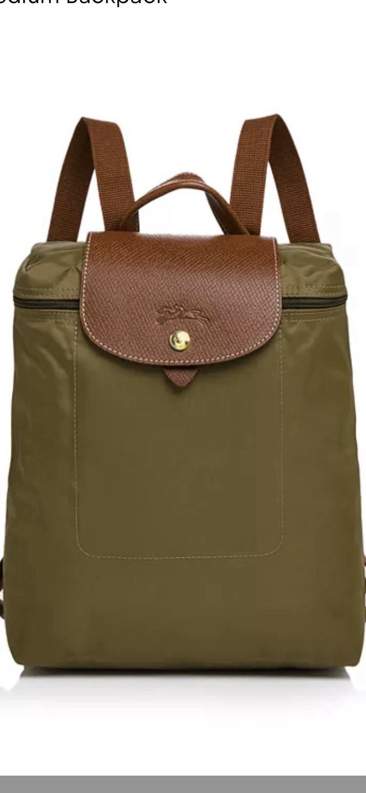 Longchamp Le Pliage Original Backpack Olive Nylon Leather
