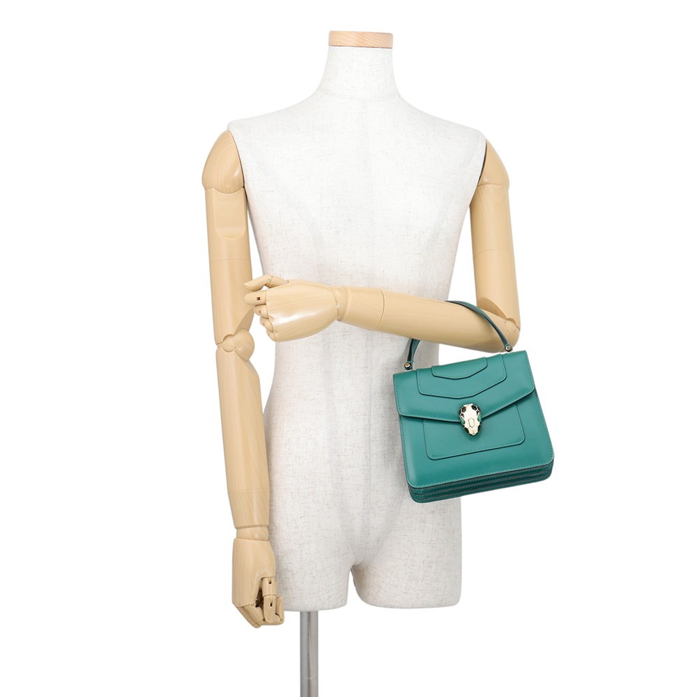 BVLGARI Serpenti Forever Top Handle Calf Leather Emerald Green 39778