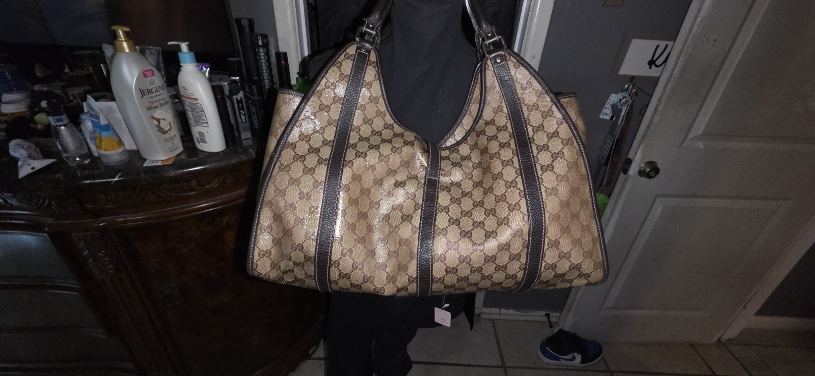 Gucci Joy Medium Shoulder Bag in GG Supreme Coated Canvas with Leather Trim S