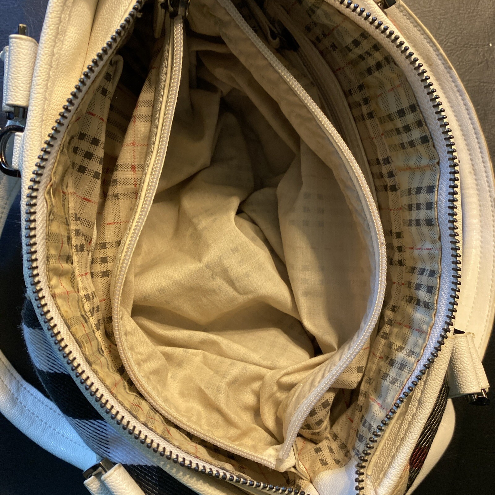 Burberry Nova Check Blue Label Leather Tan Beige handbag White Japan VTG*