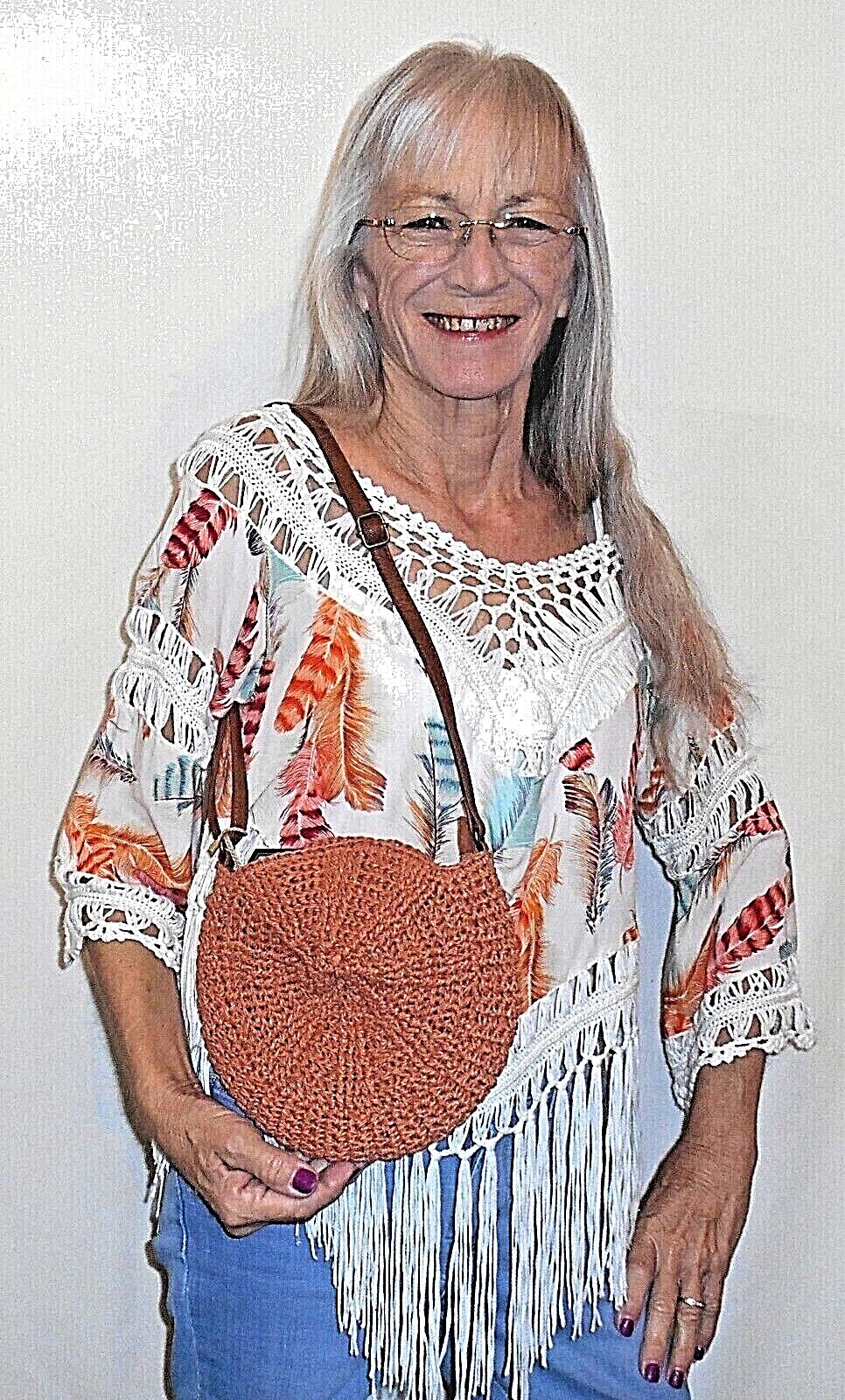 Cross Body Purse NATURAL CROCHET IVORY or ORANGE Sun ‘n Sand Zipper Closure