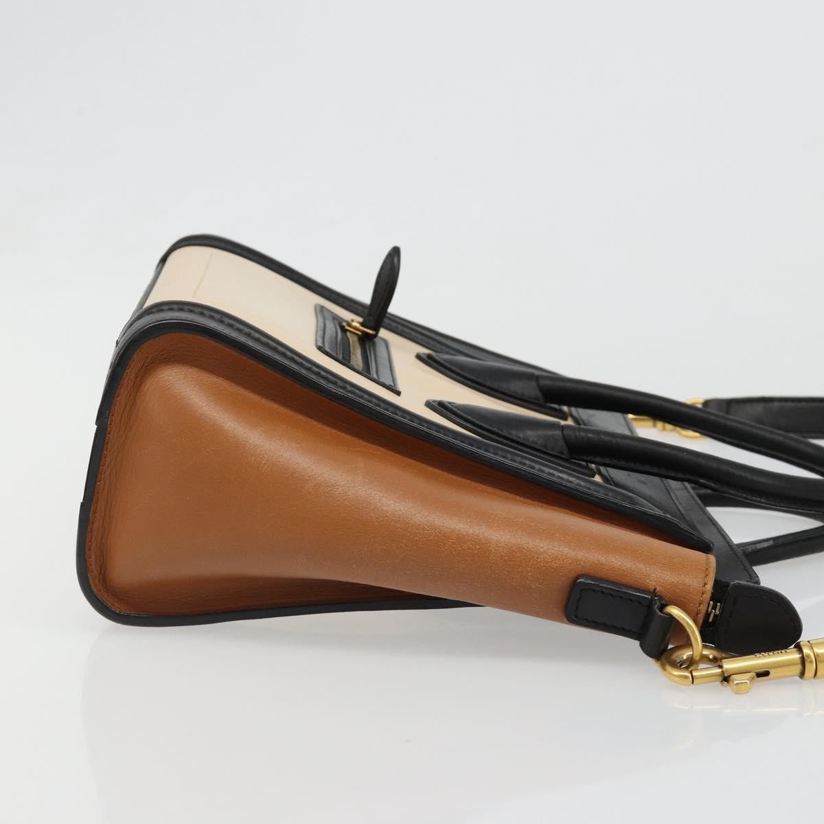 CELINE Luggage Nano Micro Mini Hand Bag Leather 2way Beige Gold Auth ka4812V