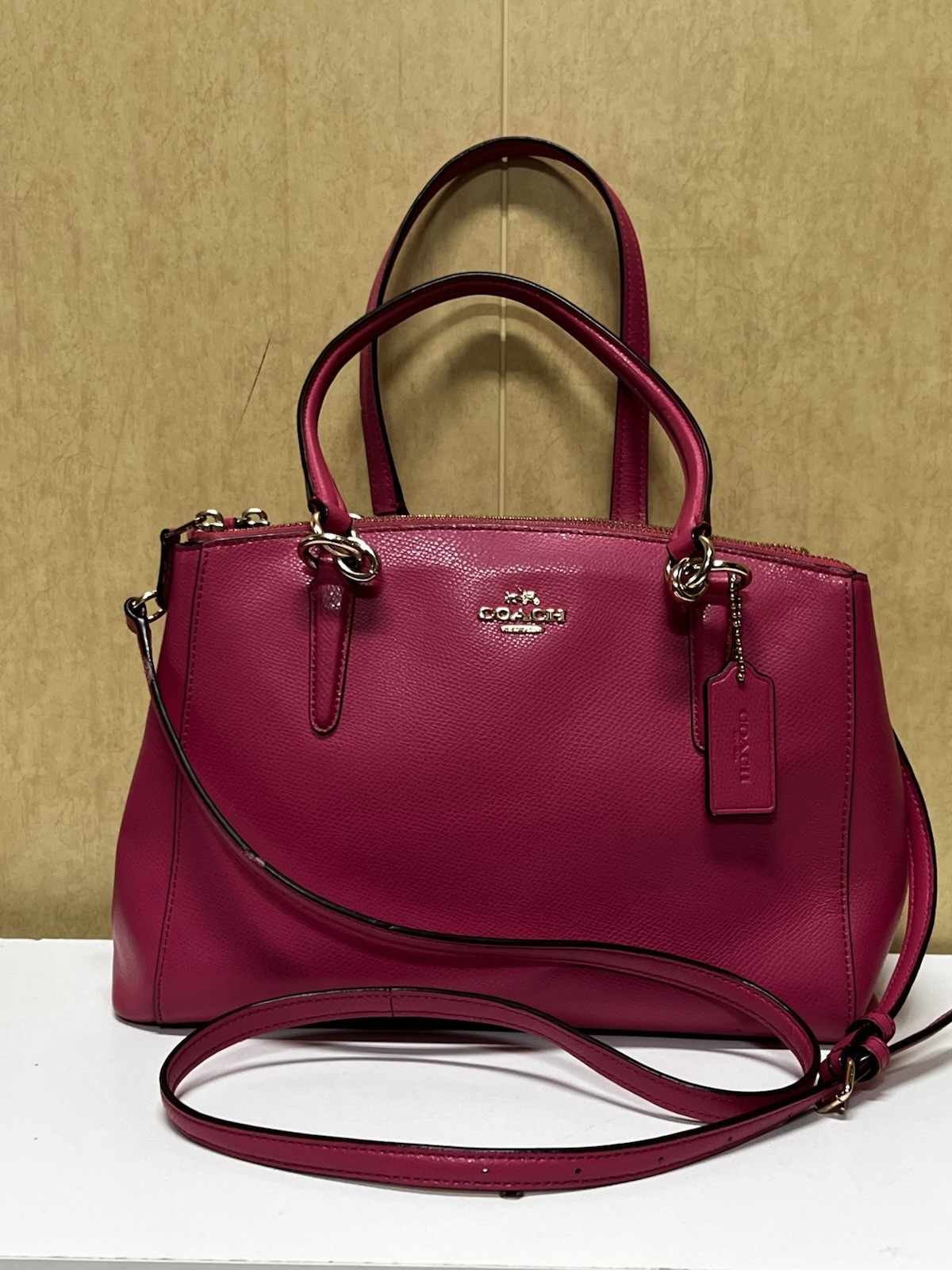 Coach Christie Carryall in Beautiful Pink Crossgrain Leather Purse Crossbody Bag