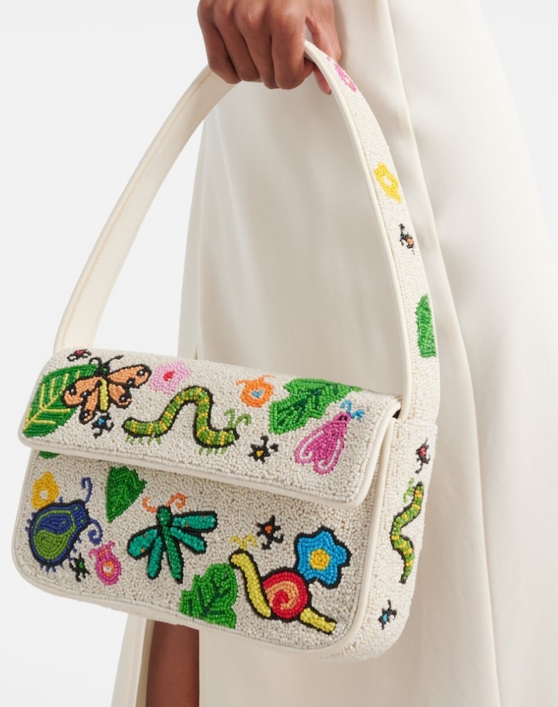 NEW Staud Tommy Beaded Shoulder Bag Bug Out Insects Butterfly Snail Summer RARE!