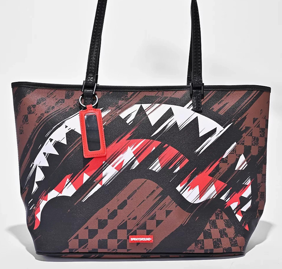 Sprayground SMEARED DRIFT TOTE Bag🔥New Black Check Large Travel Shoulder Bag