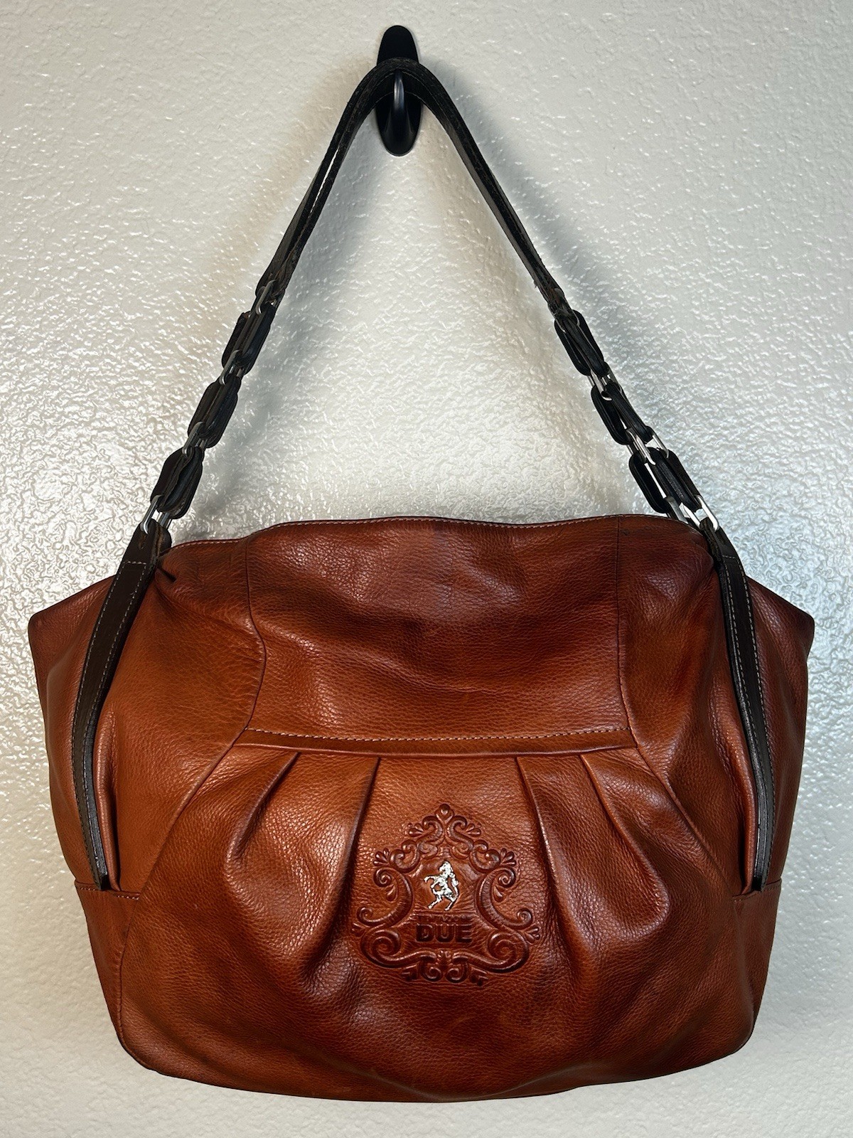 Tentazione Due Italy Brown Leather Purse Bag Silver Hardware Chain Link Strap