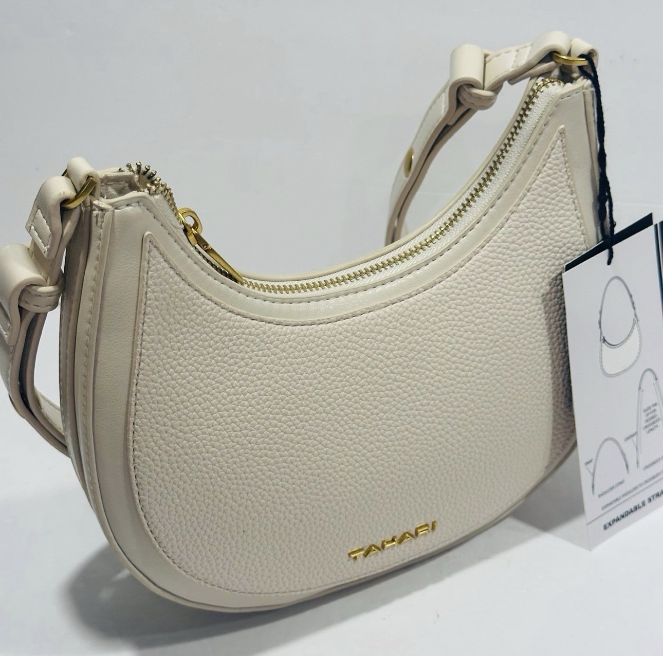 TAHARI Riverside Pebble Convertible Crescent Shoulder Bag Crossbody Natural NWT