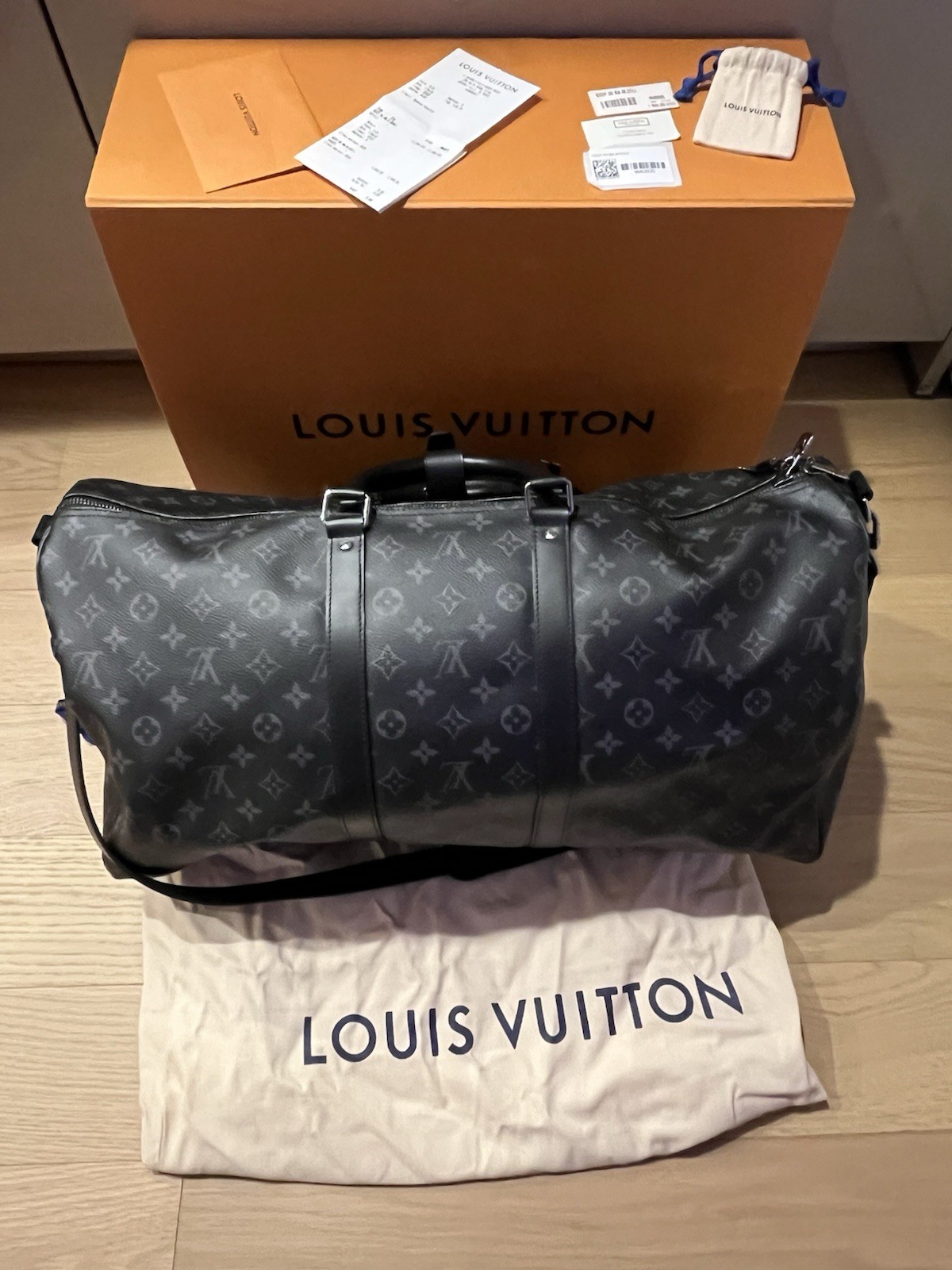 Louis Vuitton Damier Graphite Canvas Keepall Bandoulière 55 W/Receipt & Box