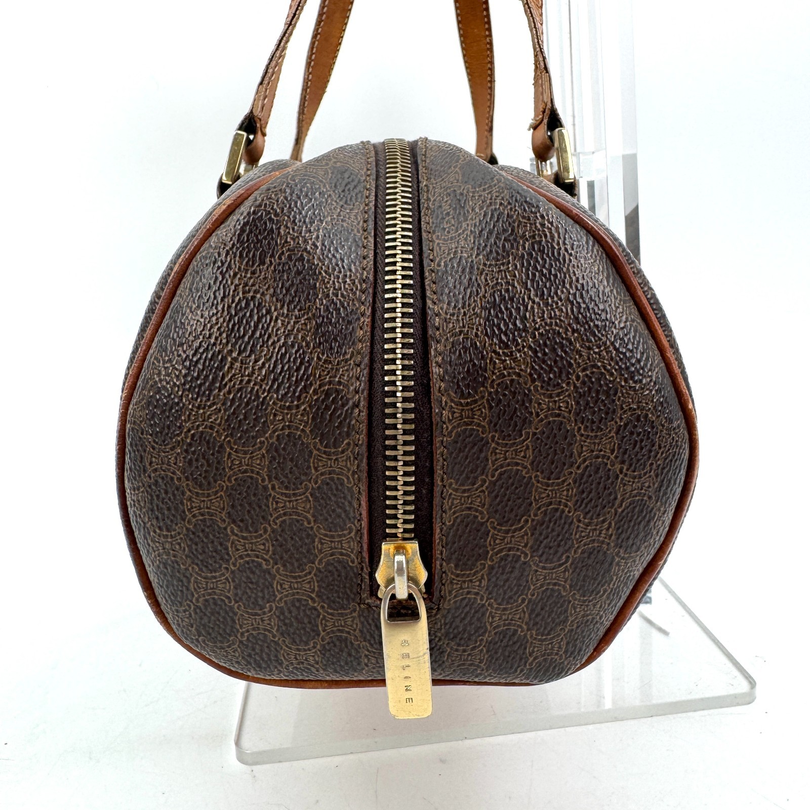 CELINE Macadam Barrel PVC Leather Mini Boston Handbag Brown
