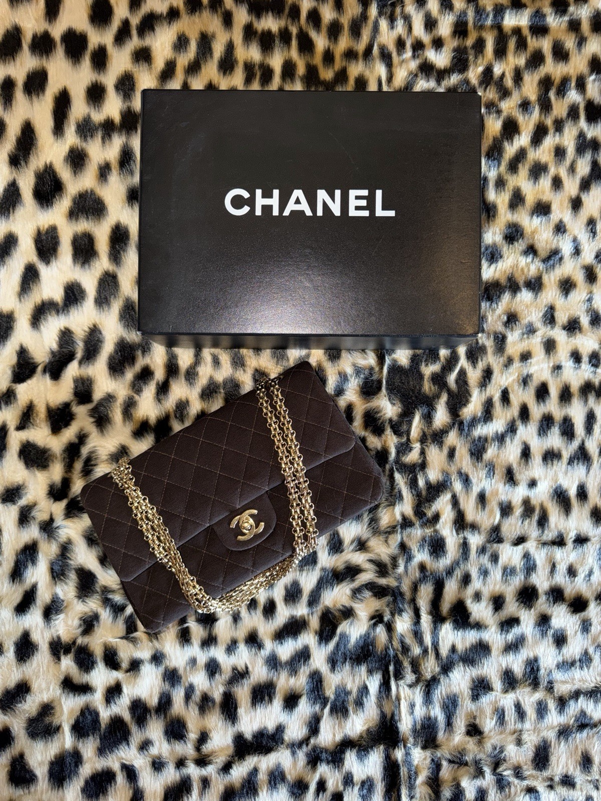 CHANEL Vintage Classic Flap Jersey Quilted Handbag Brown / 24K Gold