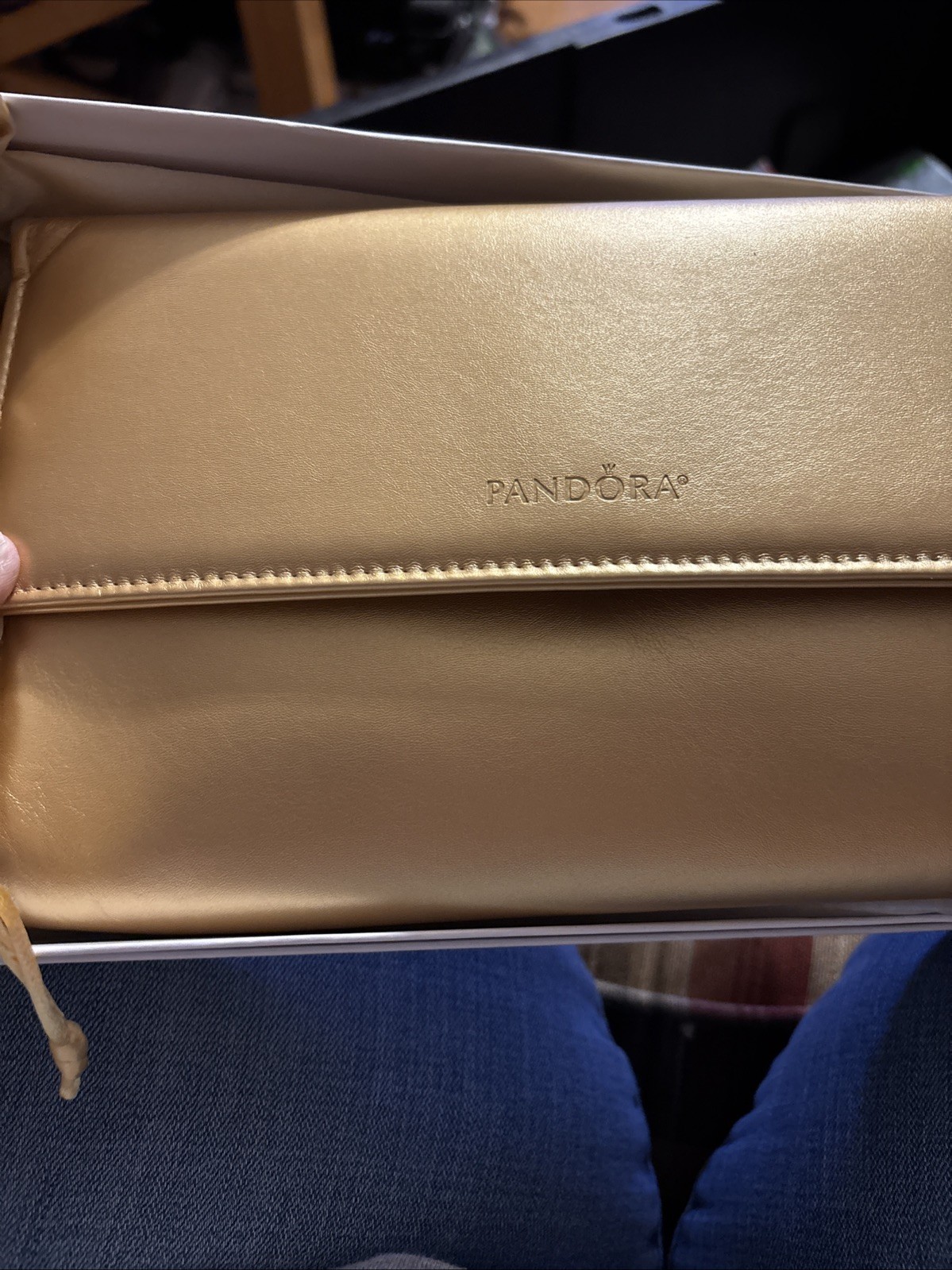 NWOT Pandora Shine Metallic Gold Clutch Evening Bag w Dust Bag Wedding Party
