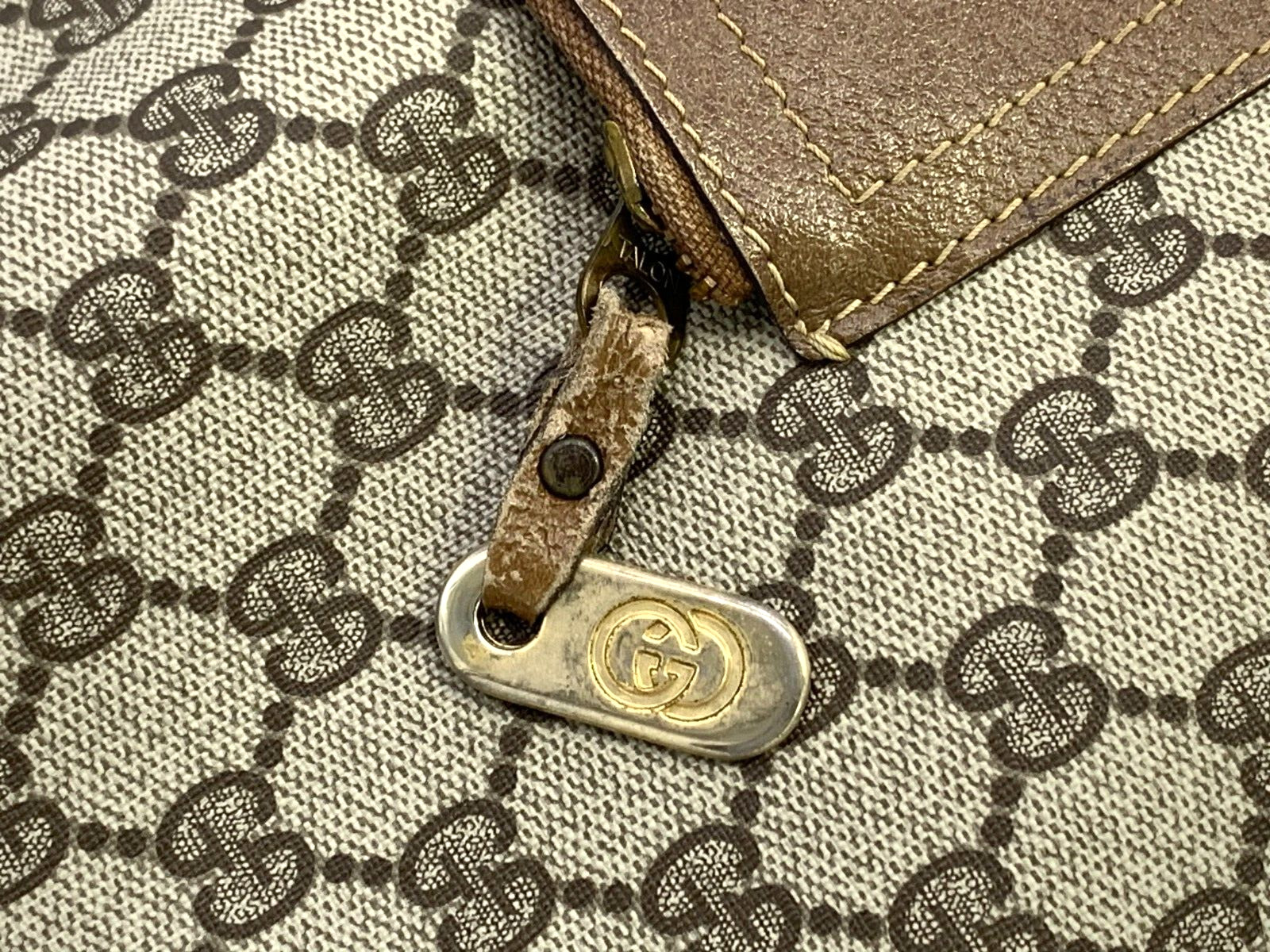 GUCCI VINTAGE Sherry Line Tote Bag GG Supreme Brown Everyday Authentic