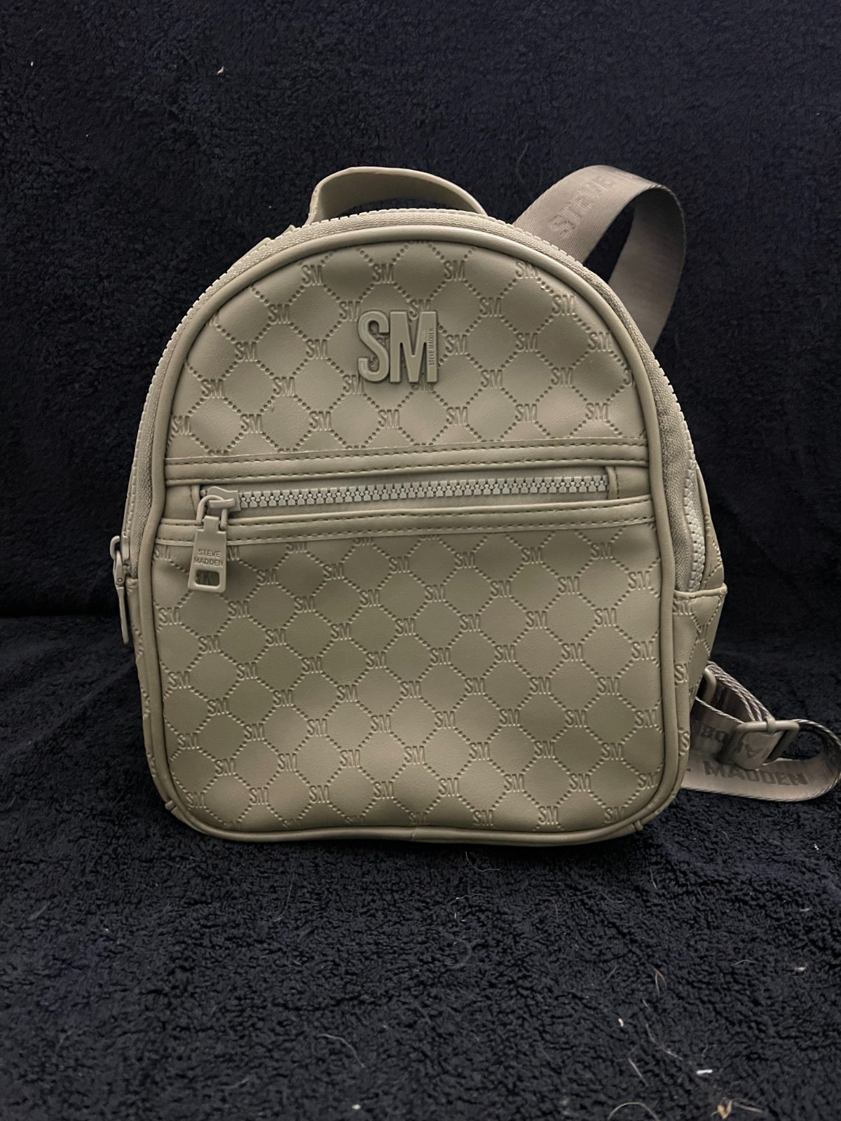 Steve Madden Gray/Green Faux Leather Big Logo Backpack Purse Utility Sporty