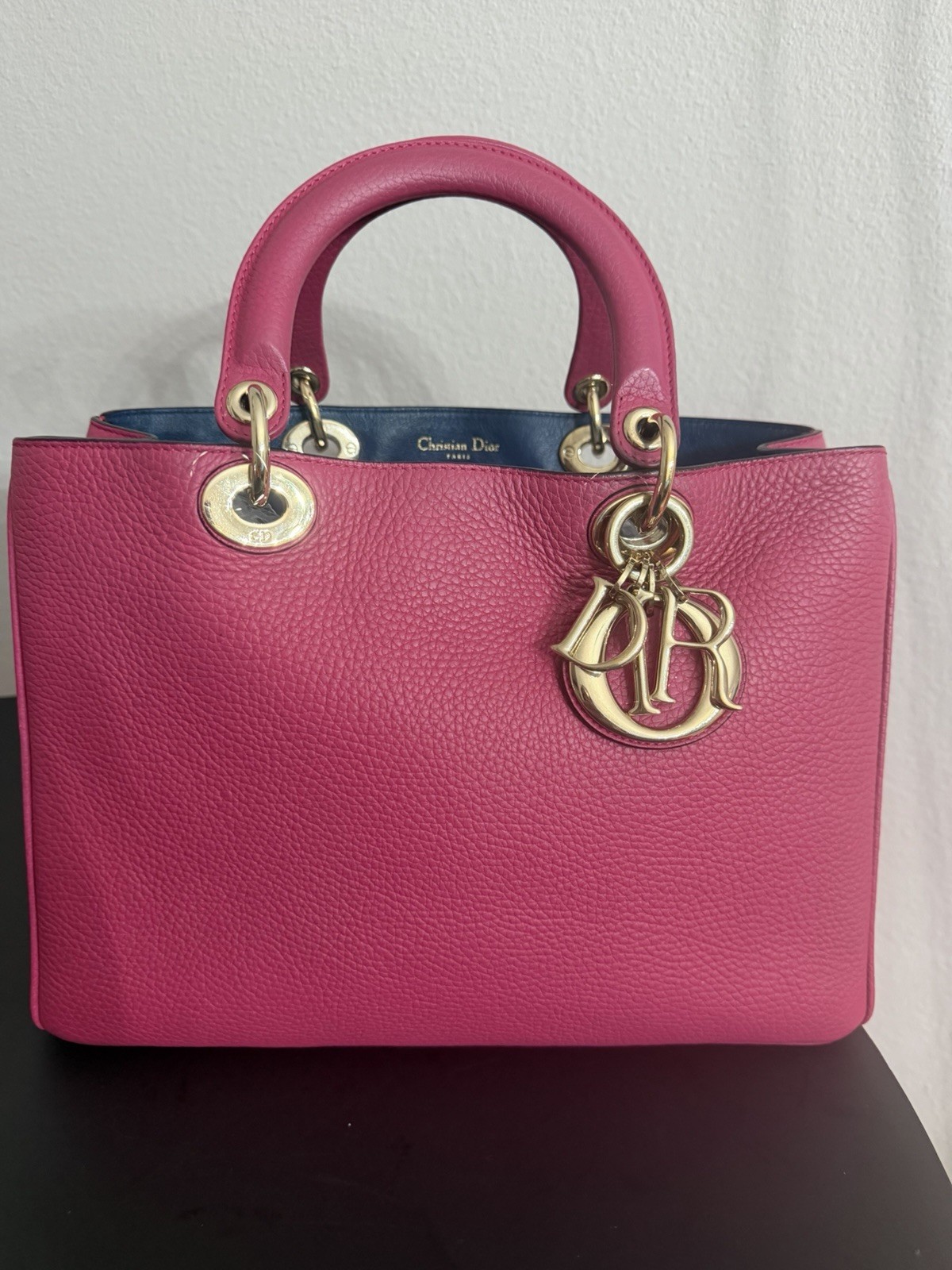 Christian Dior Diorissimo Pink Top Handle Handbag Logo Charm Gold Hardware