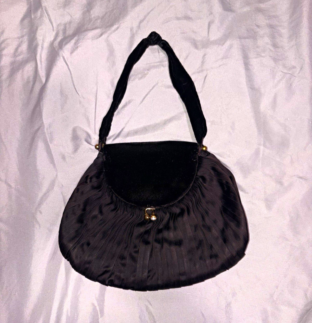 Vintage Koret handbag with attached coin purse and mirror inside, black velvet