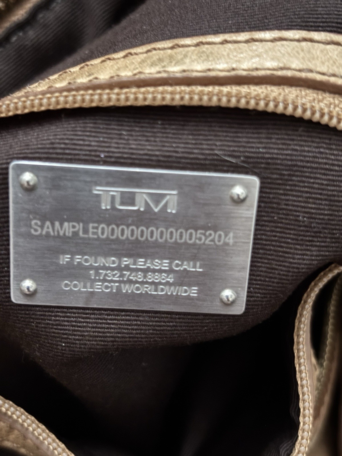 TUMI Brown Medium Satchel Top Handle Double Handles Zip, Strap, Pockets Gold