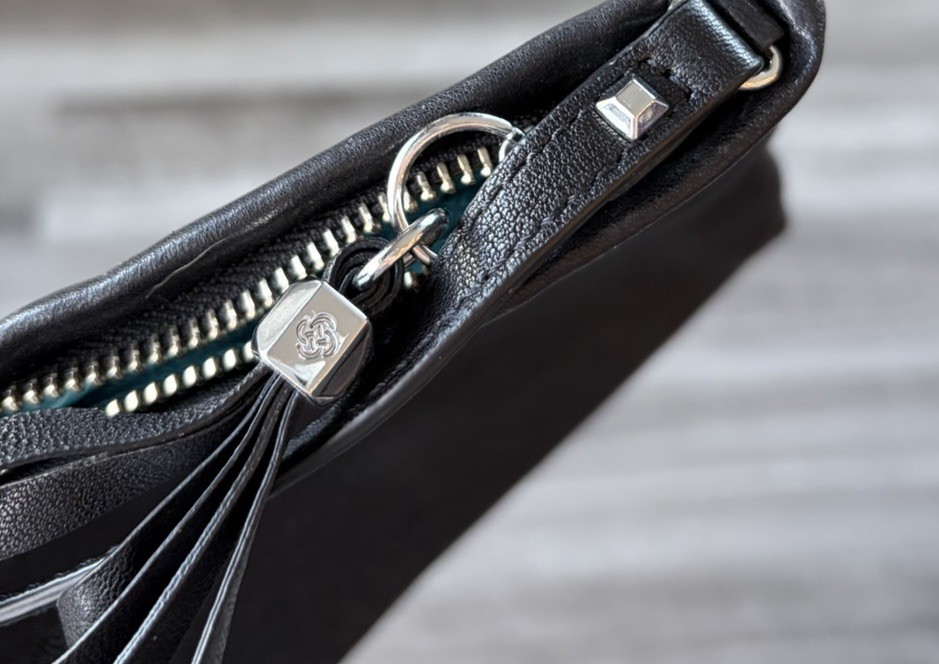 Stella & Dot Waverly Black Lambskin Leather Bag Chain 6.5×9