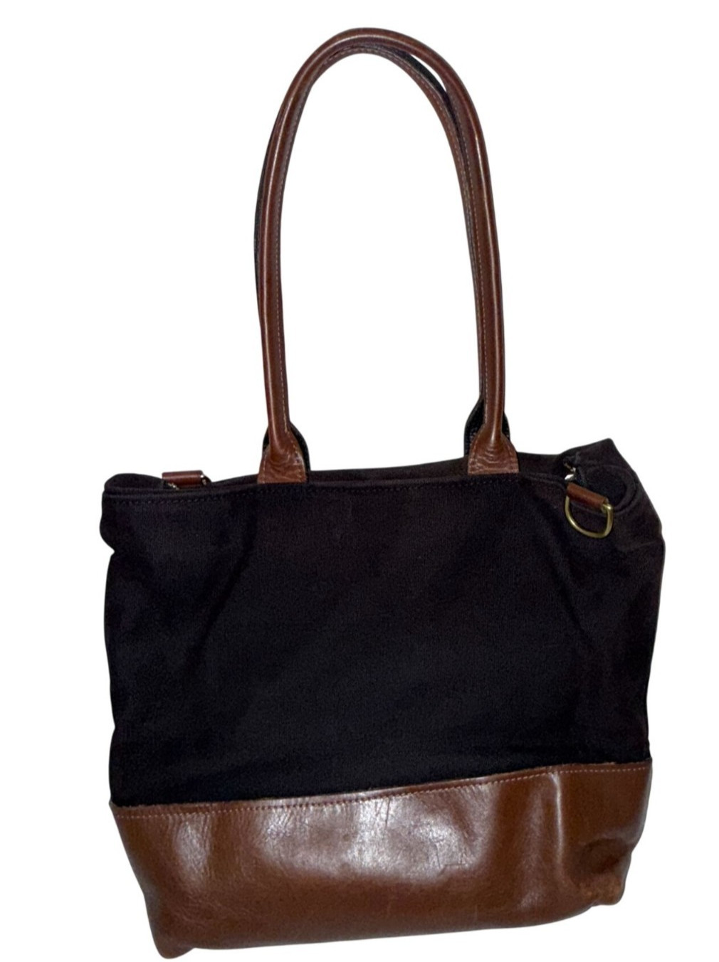 R. Riveter Black Canvas Leather HM Tote Bag OTTO Adjustable Crossbody Strap USA